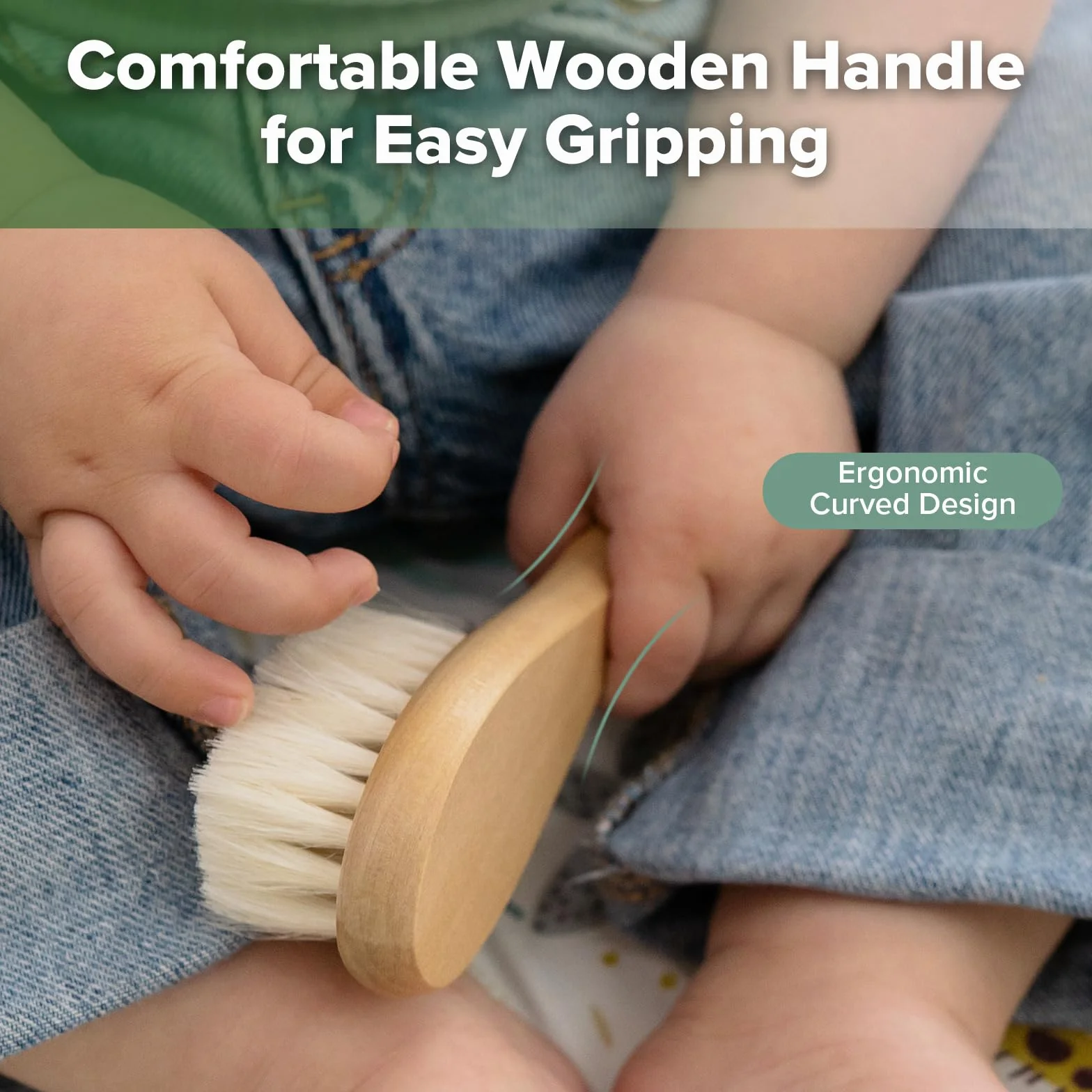 Haakaa - Spazzola per capelli in legno per neonati e bambini, setole naturali di capra, ideale per culla, regalo perfetto per il registro dei bambini, con custodia per il trasporto, 1 pezzo