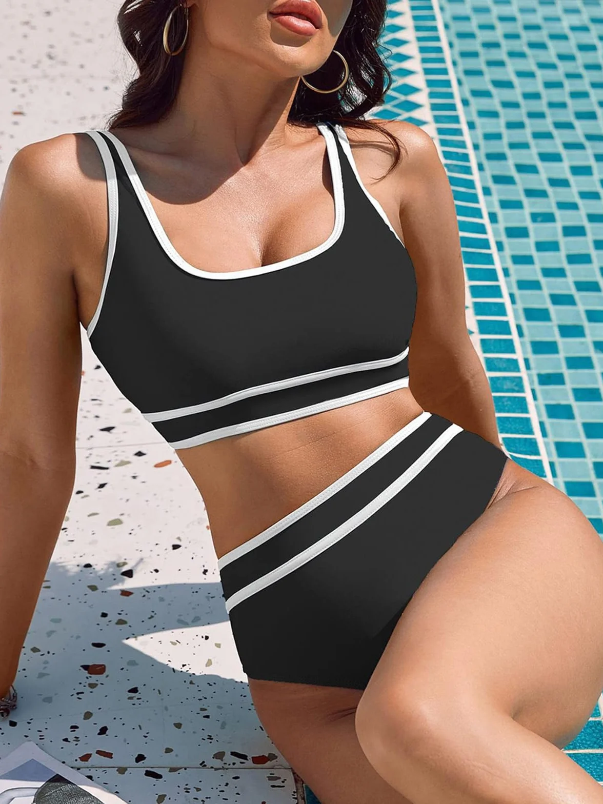Genfien Damski dwuczęściowy strój kąpielowy Push Up Wyściełany biustonosz ze stretchem bikini z wysokim stanem, regulowane stroje kąpielowe