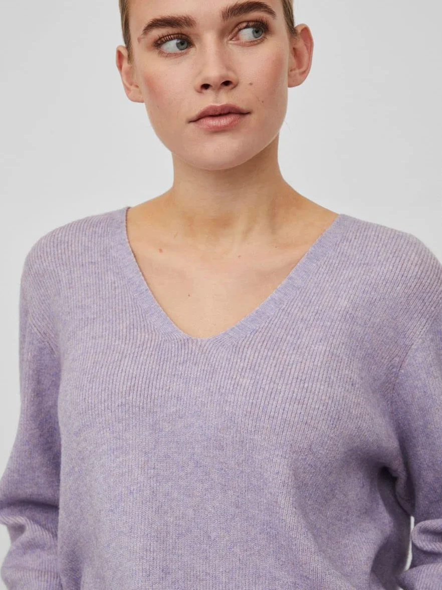 Vila sweter dzianinowy Kobiety Viril Multi V-neck L/S Knit Top - Noos