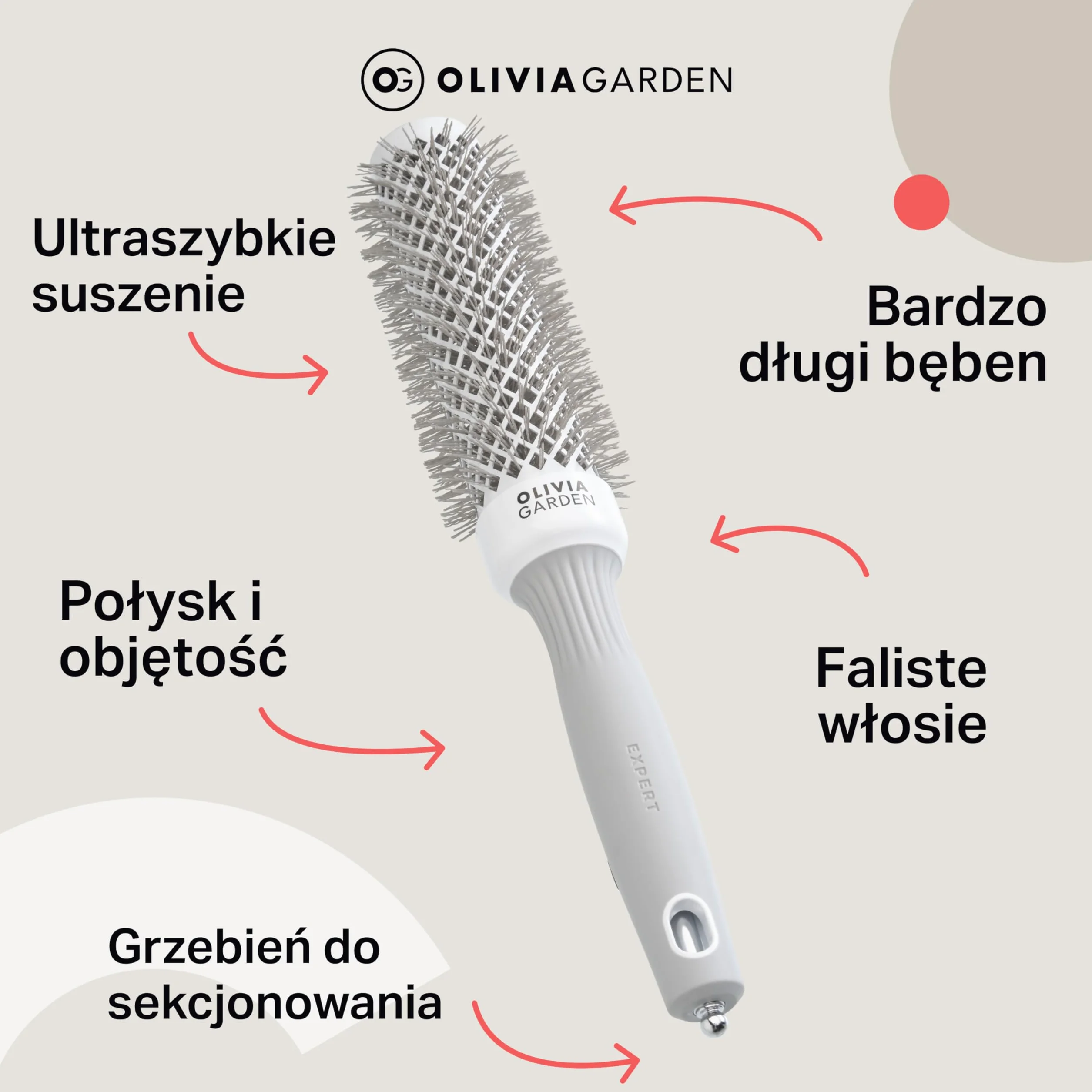 Olivia Garden Expert Blowout Speed – Ceramiczna okrągła szczotka z wyjątkowo długim korpusem do 25% szybszego modelowania