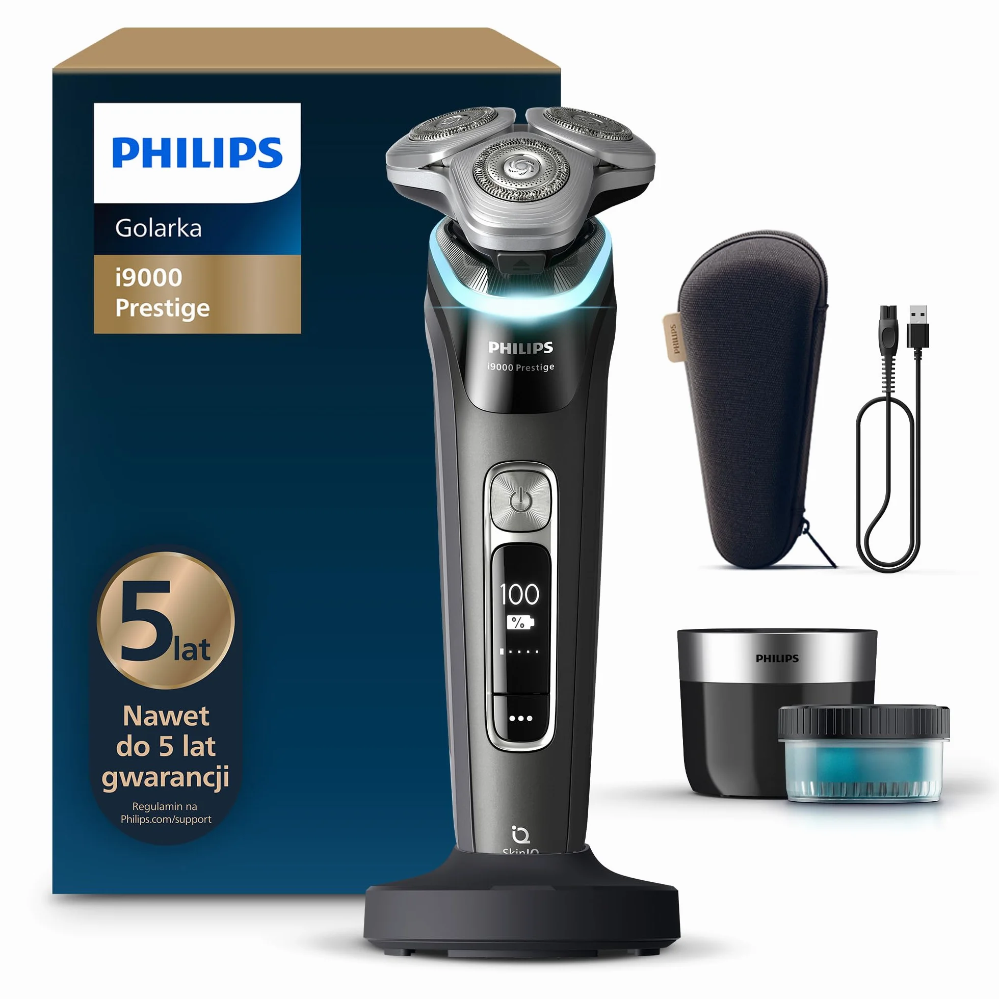 Philips Shaver i9000 Prestige, golarka elektryczna z technologią Skin IQ, System Triple Lift & Cut, SteelPrecision 360º, Model XP9207/30