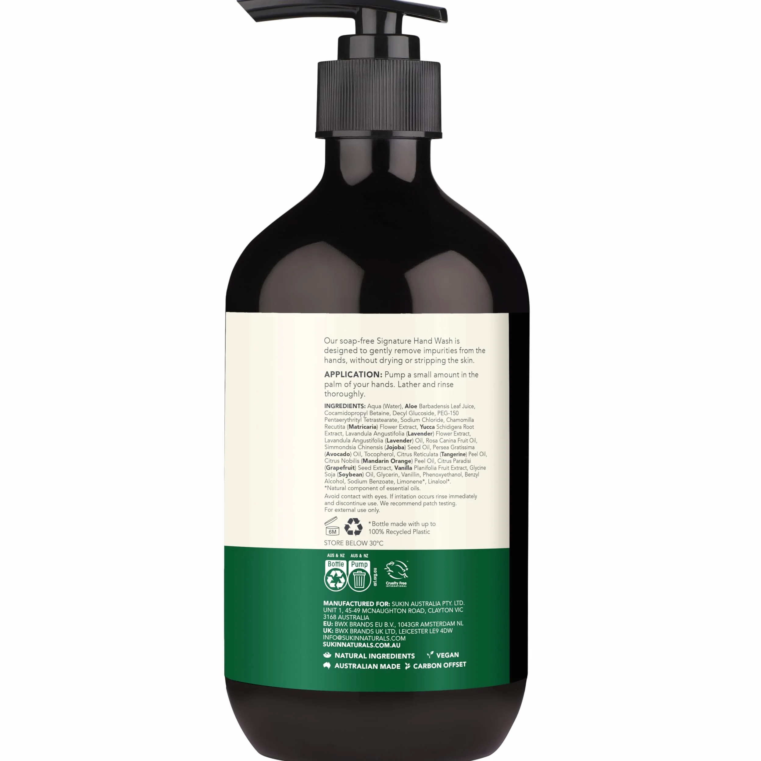 Sukin Australian Natural Signature mydło do rąk, 500 ml, delikatnie usuwa brud i nawilża, z dziką różą i awokado, wegańskie