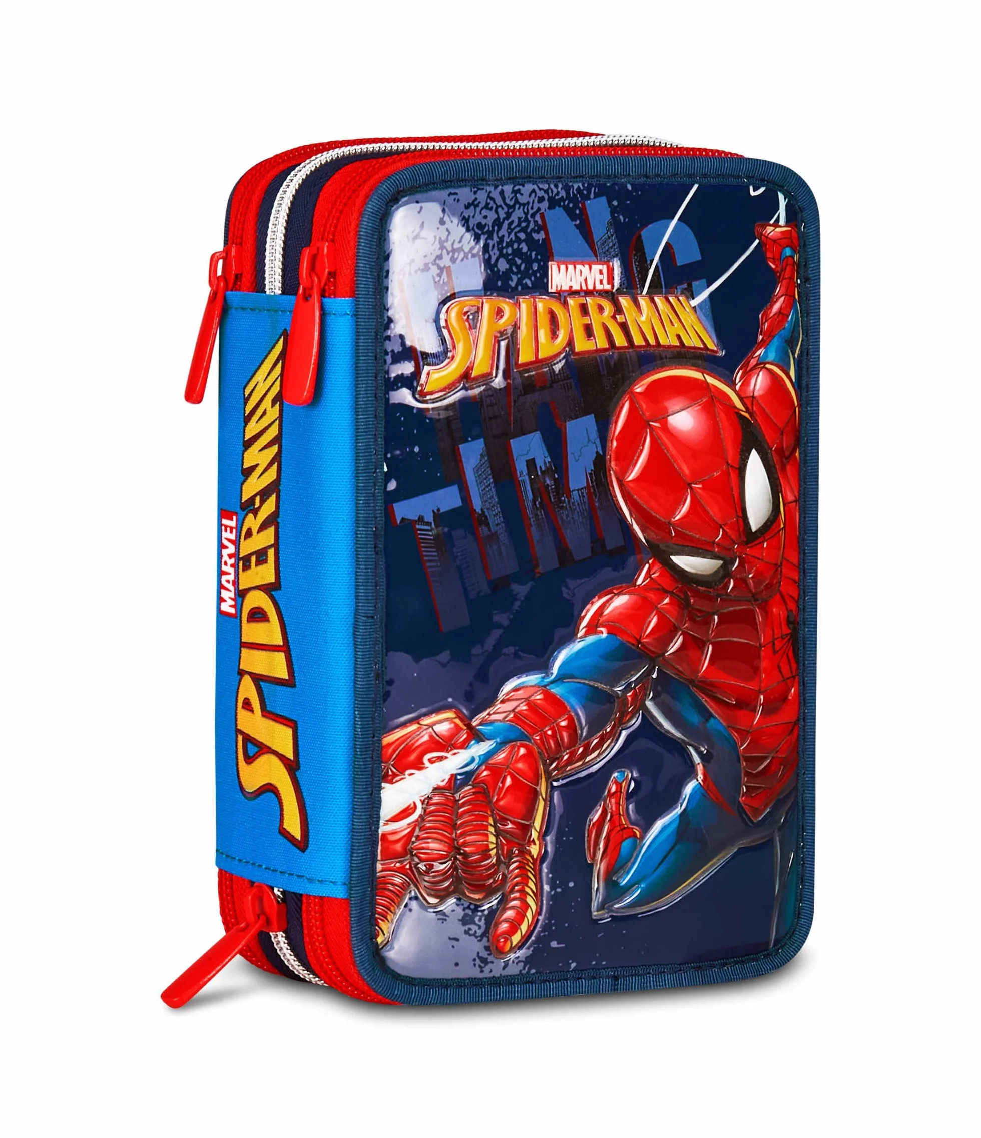 Seven Spiderman Piórnik szkolny z 3 zamkami błyskawicznymi, niebieski, potrójny pojemnik na długopisy, ołówki, kolory, akcesoria do plecaka, szkoły podstawowej, dziecko, Niebieska, nowoczesny