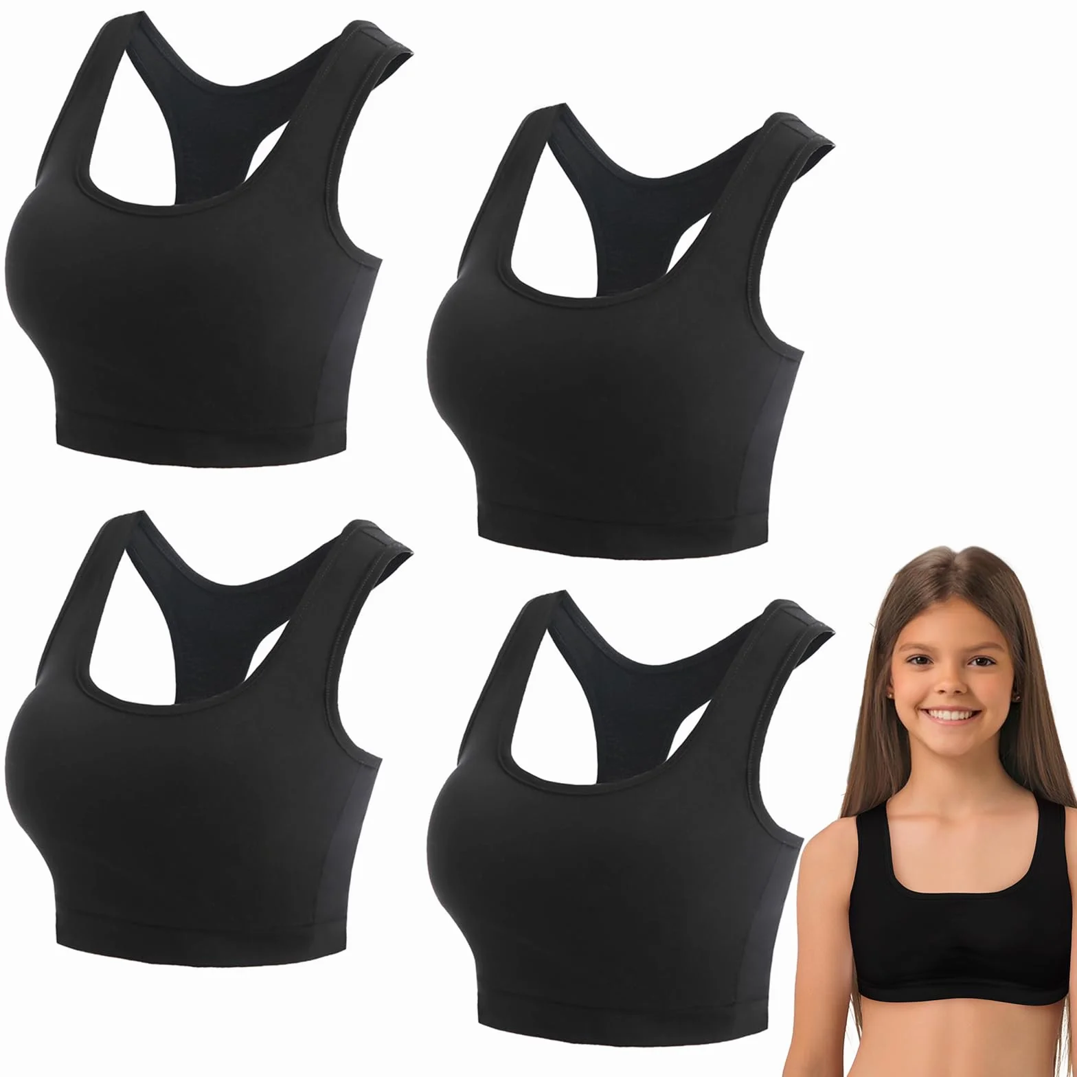 4 sztuk Sport biusznik dziewczyna, Tops nastolatek dziewczyna Miękki wygodny bawełna Bustier dziewczyna, biusznik dziewczyna 12 lat, dziewczyna Bustier dla dziewczyn, dzieci, nastolatek, 8-14 lat