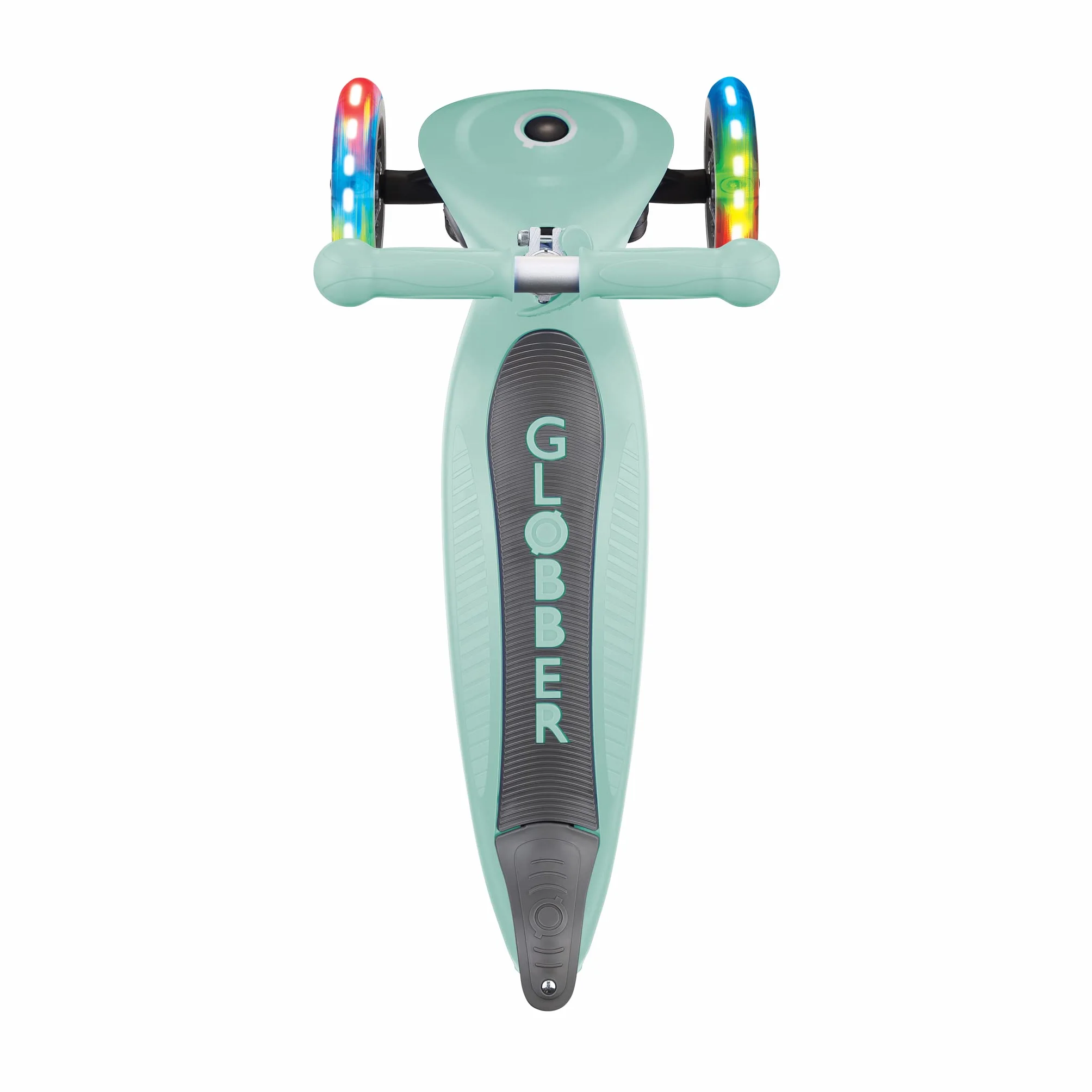 Globber - Primo Foldable Lights - składana hulajnoga, podświetlana z 3 kołami dla dzieci w wieku od 3 do 7 lat +, pastelowa zieleń