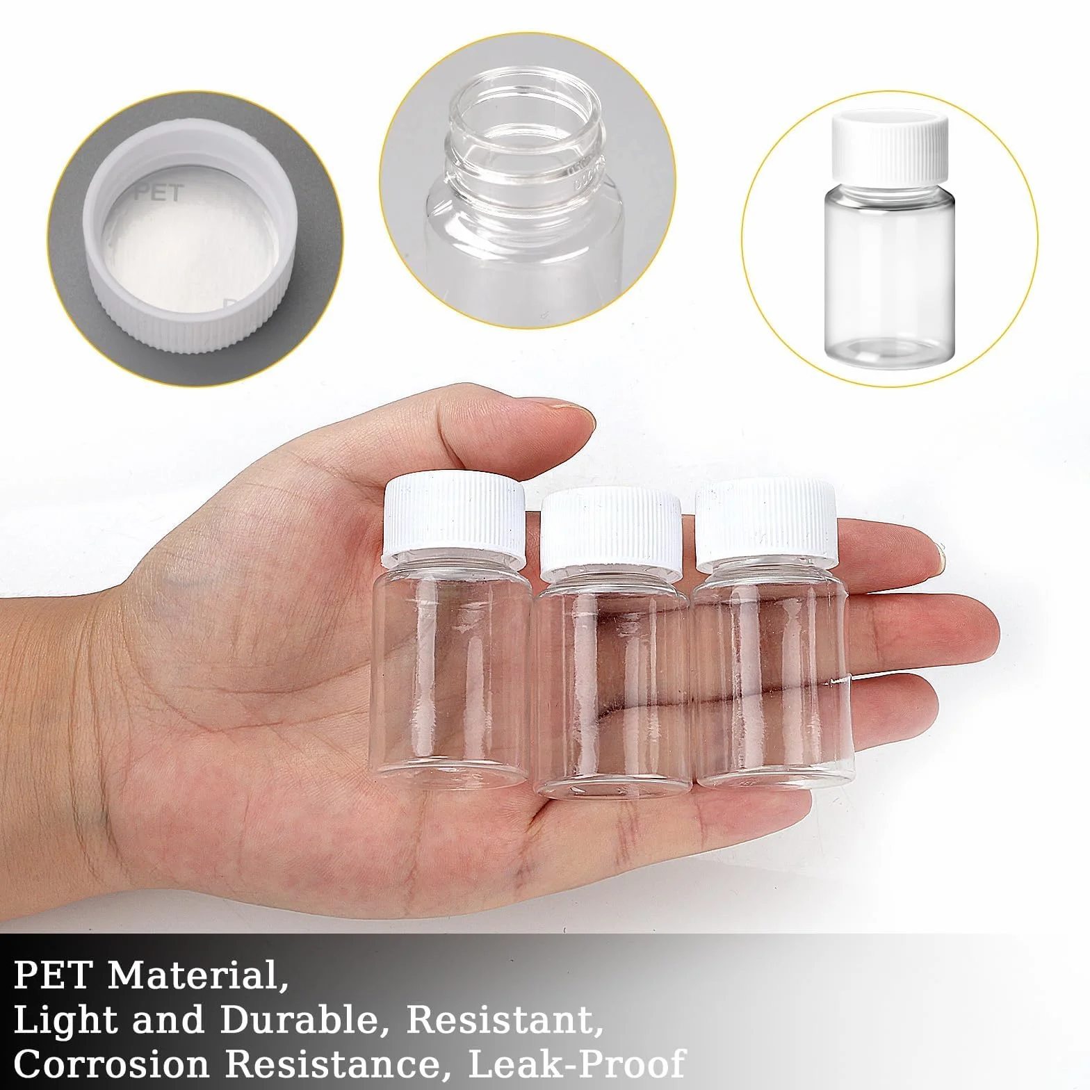 Plastikowe butelki 20 ml 55 sztuk, małe butelki podróżne z zakrętką, wielokrotnego użytku z etykietami