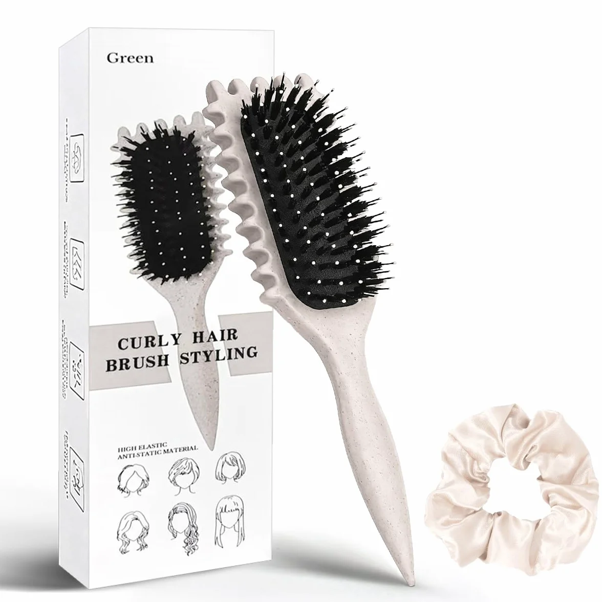Curly Hair Brush Apriele, szczotka do loków z 1 Scrunchies, szczotka do czesania i formowania, 1 sztuka dekoracji domu