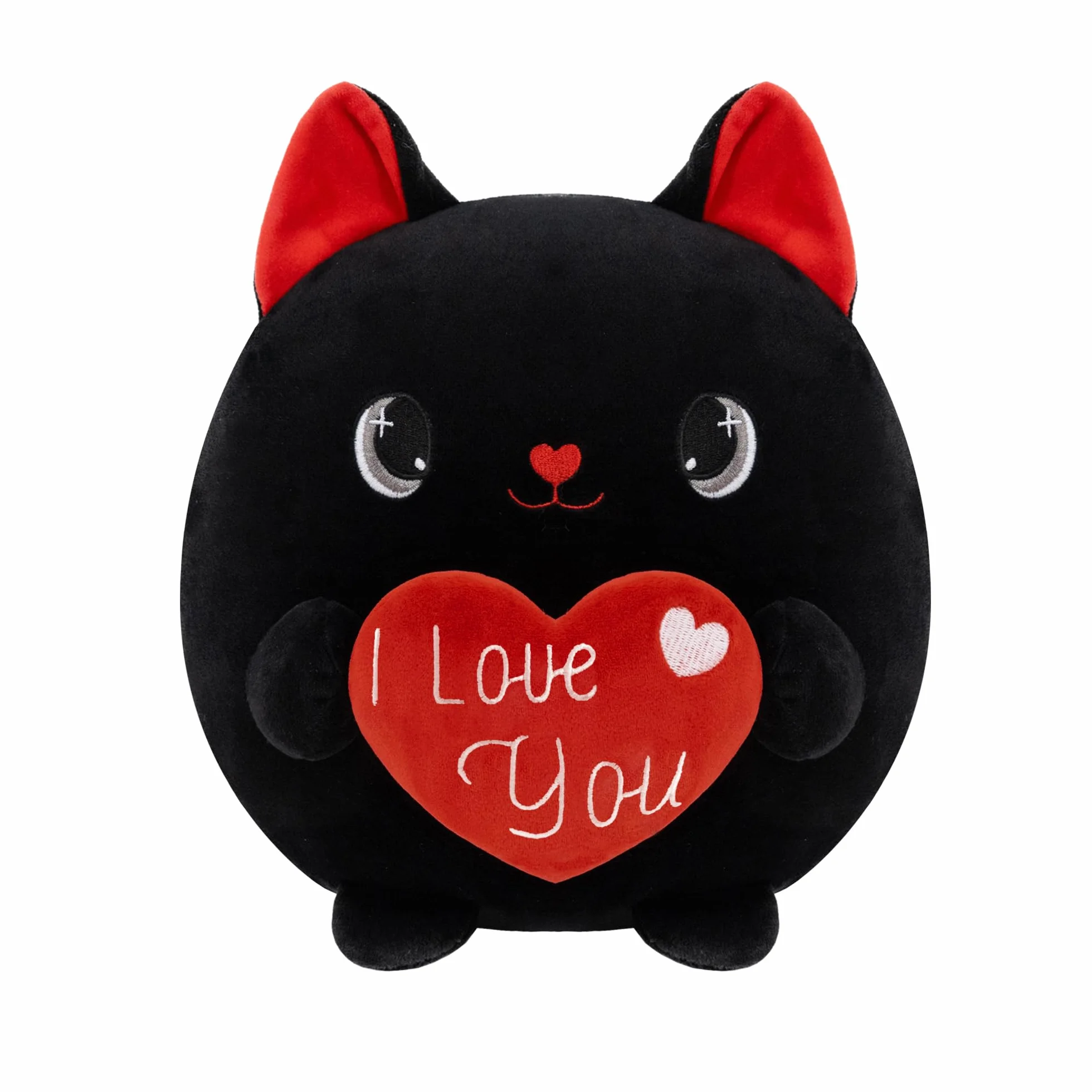 Xfrog Pluszowa zabawka kot 25 cm z sercem Kawaii, przytulanka, czarny kot, pluszak dla dzieci, na urodziny, Walentynki, dla dziewczyny