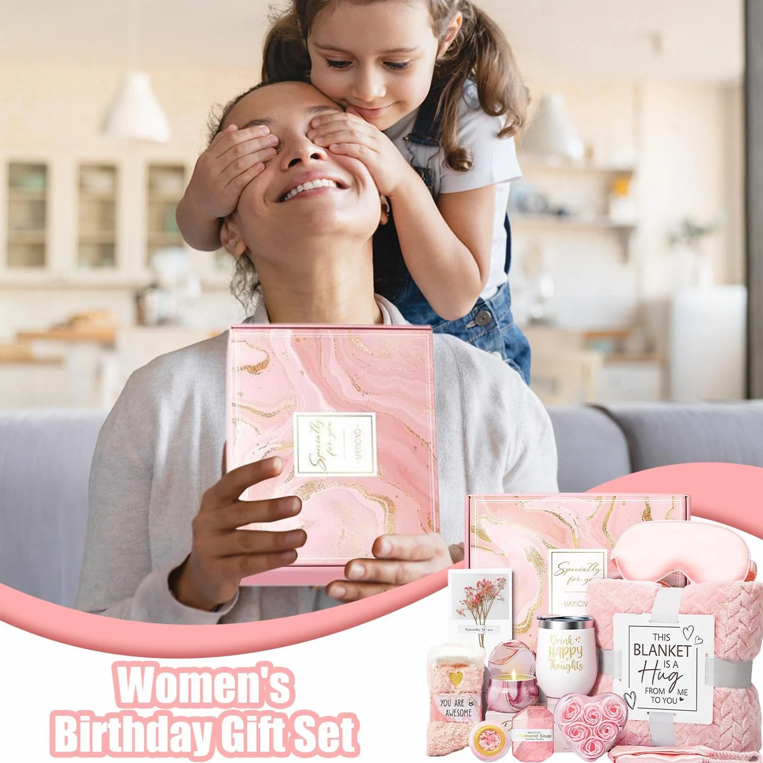 Luxury Relaxation Set Birthday Gift Basket for Women with Cozy Flannel Blanket Spa Tools