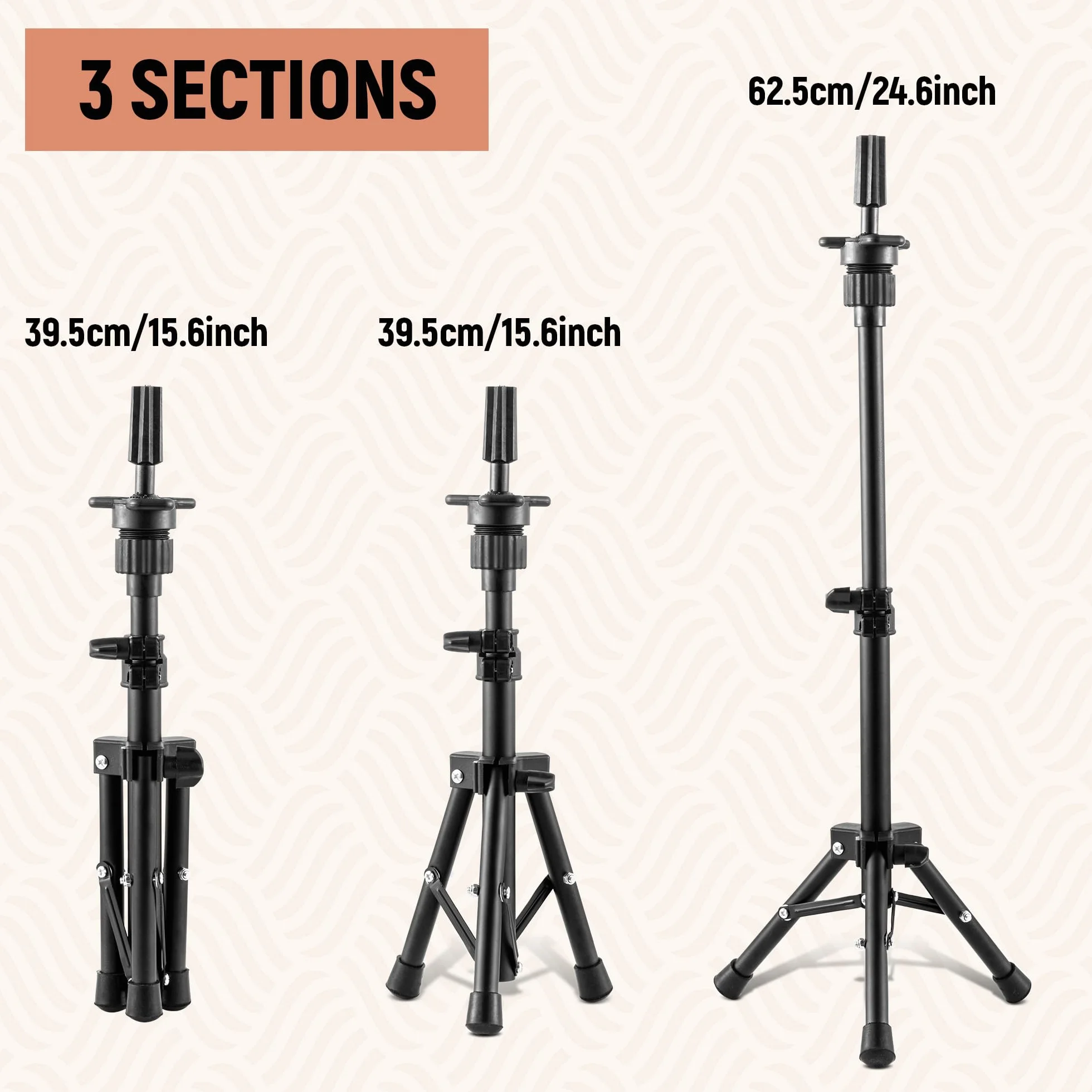 Statyw pod perukę 58 cm z głową peruki i zestawem stojaka, klipsy, szpilki T, igły C, torba