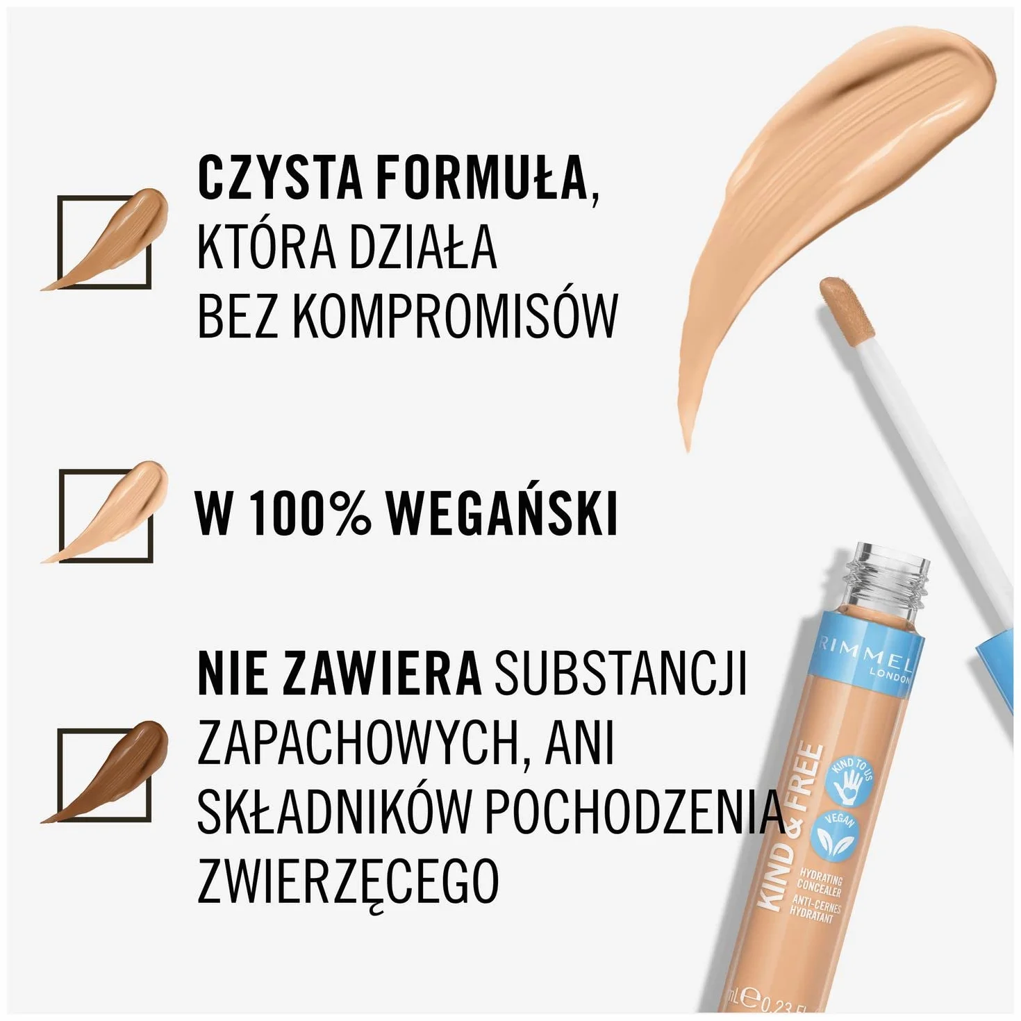 Rimmel KIND&FREE - wegański korektor nawilżający, płynny korektor do cieni pod oczami, testowany dermatologicznie, nr 10 Fair, 7ml