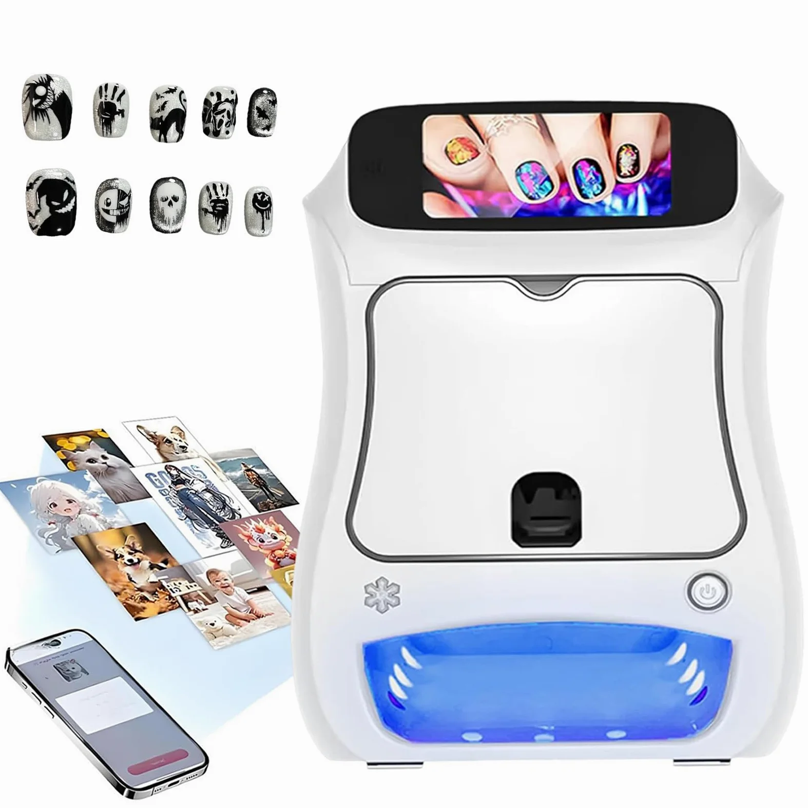 Mobilna drukarka do paznokci z ekranem dotykowym 3D – automatyczna, inteligentna drukarka naklejek na paznokcie z obsługą Wi-Fi/DIY | Narzędzie do drukowania zdobień paznokci, do użytku
