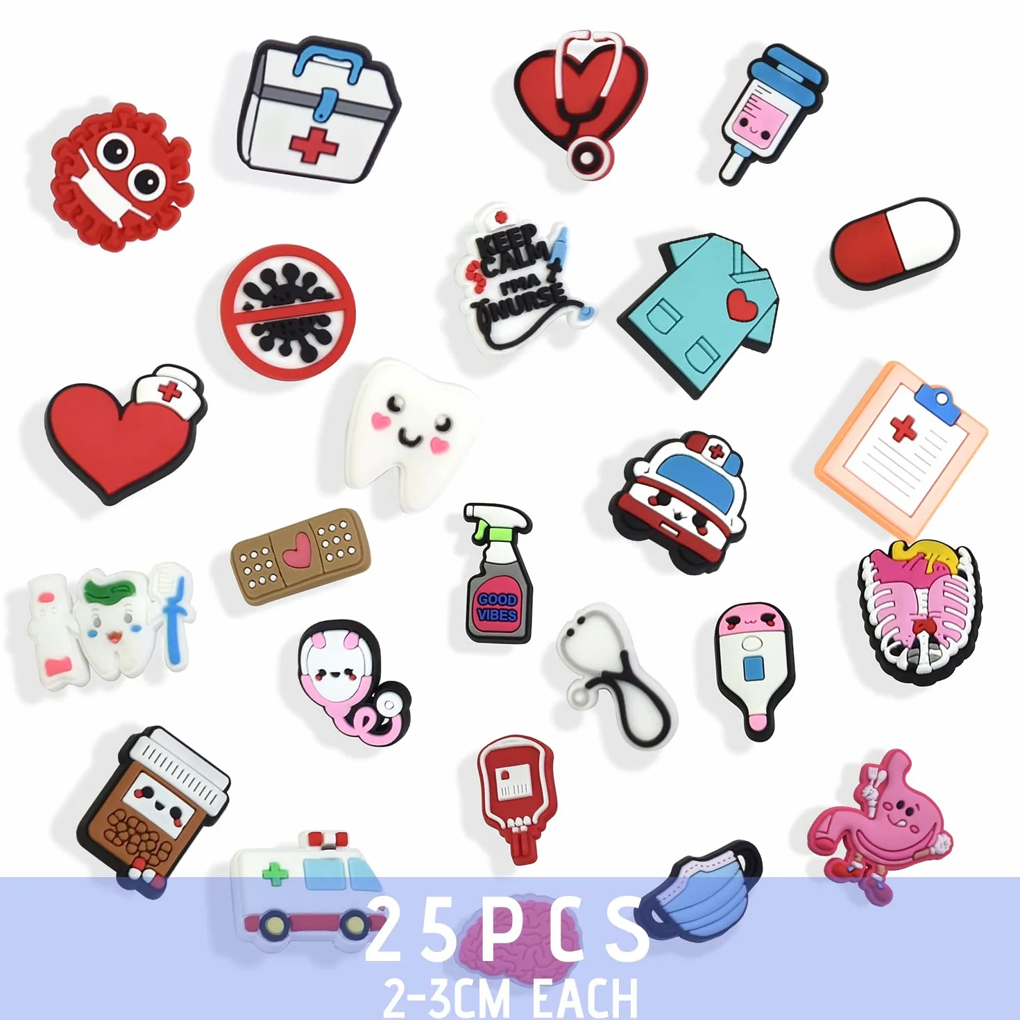 25 sztuk kreskówka dekoracja ozdoba w stylu medycznym, akcesoria do dekoracji butów, końcówki do butów PVC, unisex, 2-3 cm