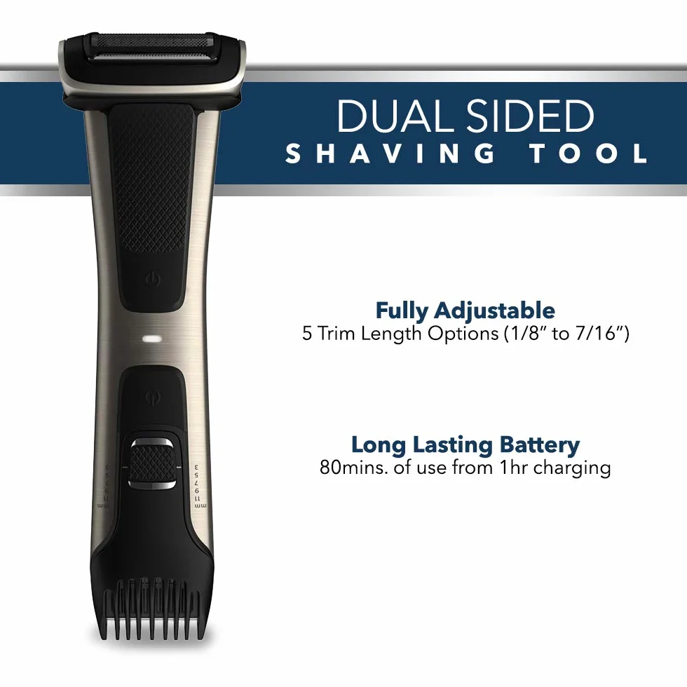Philips Bodygroom trymer i golarka narzędziowa, uniseks dwustronna regulowana pełna obudowa, wodoodporna (seria 7000, BG7030/49) zamiennik dla BG2040 BG2034