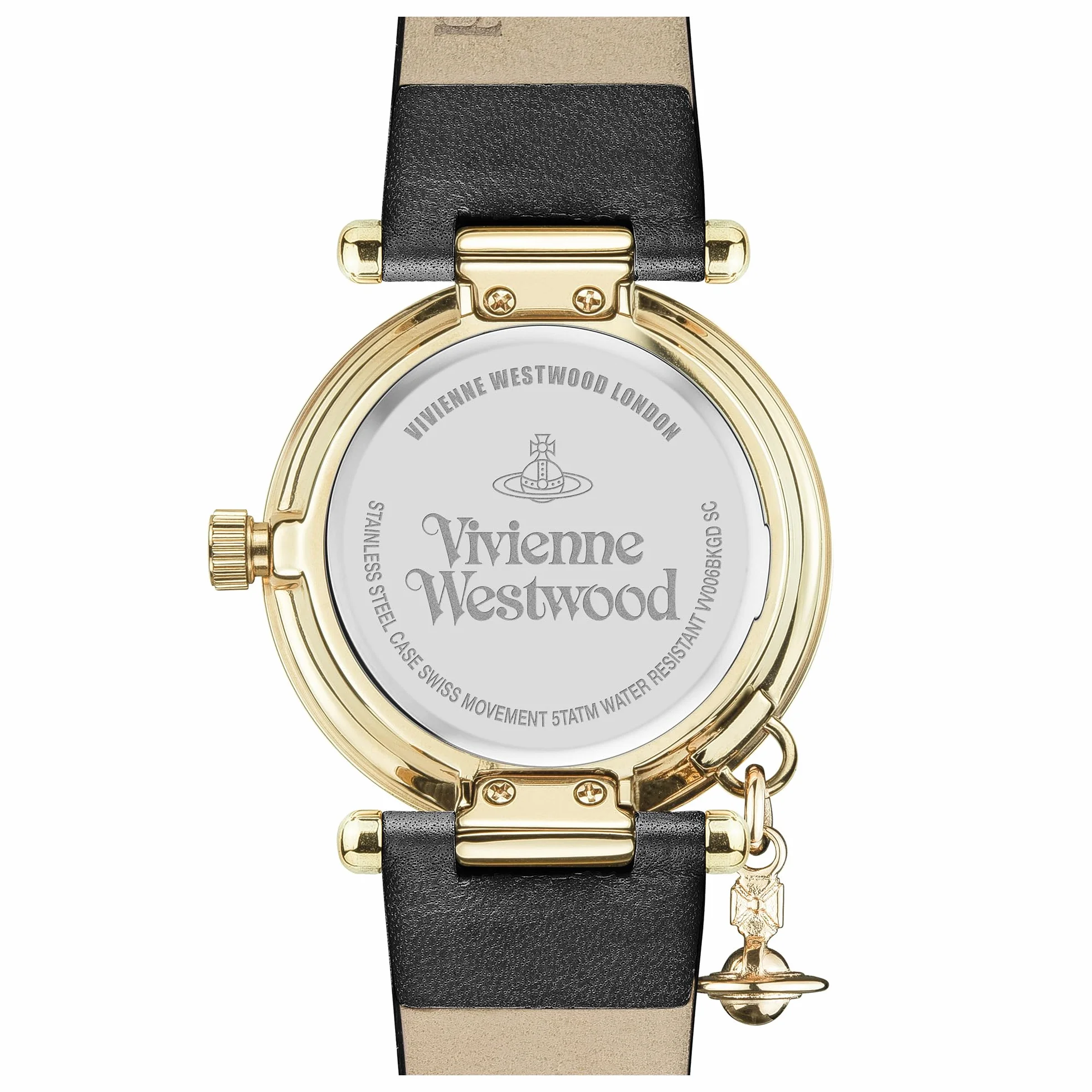 Vivienne Westwood Damski zegarek Orb II z czarnym skórzanym paskiem, czarny, damski standardowy, pasek, Czarny, Womans Standard, pasek