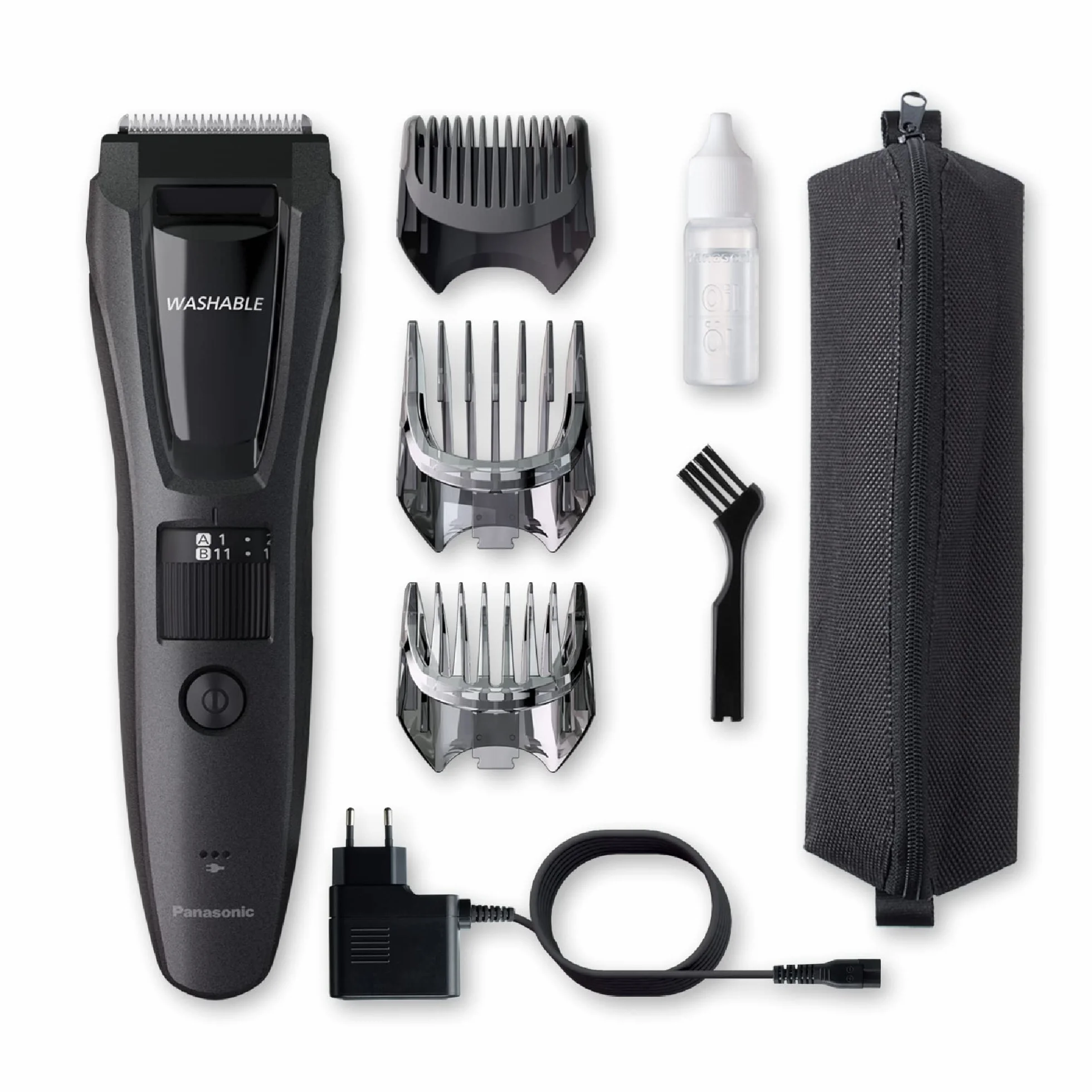 Panasonic ER-GB62 trymer do brody, włosów i ciała (39 ustawień długości, 3 nasadki grzebieniowe, 50 minut pracy, Japanese Blade Tech), szary