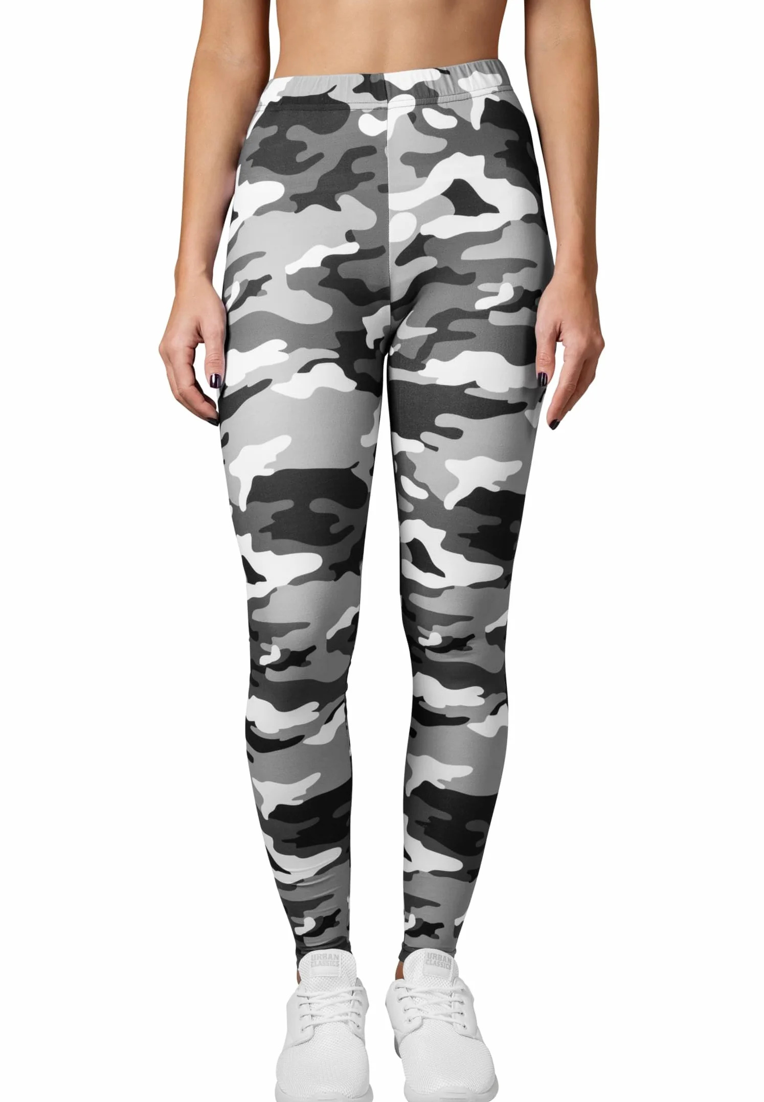 Urban Classics Camouflage Leggings - Wygodne spodnie sportowe, rozciągliwe spodnie treningowe z nadrukiem wojskowym, regularny krój skinny fit Kobiety