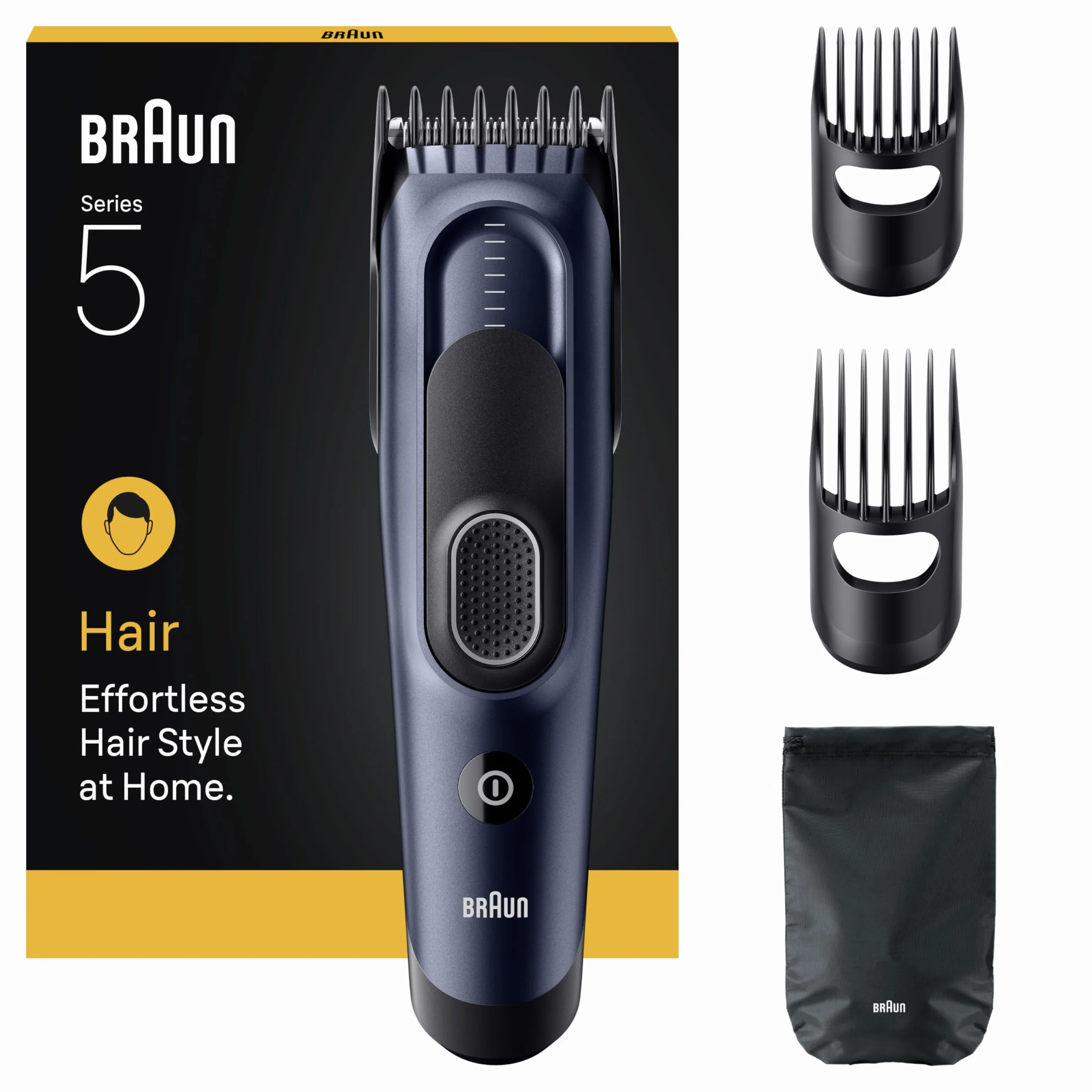 Braun Series 5 Maszynka do strzyżenia włosów, +4 przyrządy do stylizacji, niezawodne ostrze, 17 ustawień długości, przełącznik blokady, 50-minutowy czas działania, możliwość mycia, HC5550, niebieska
