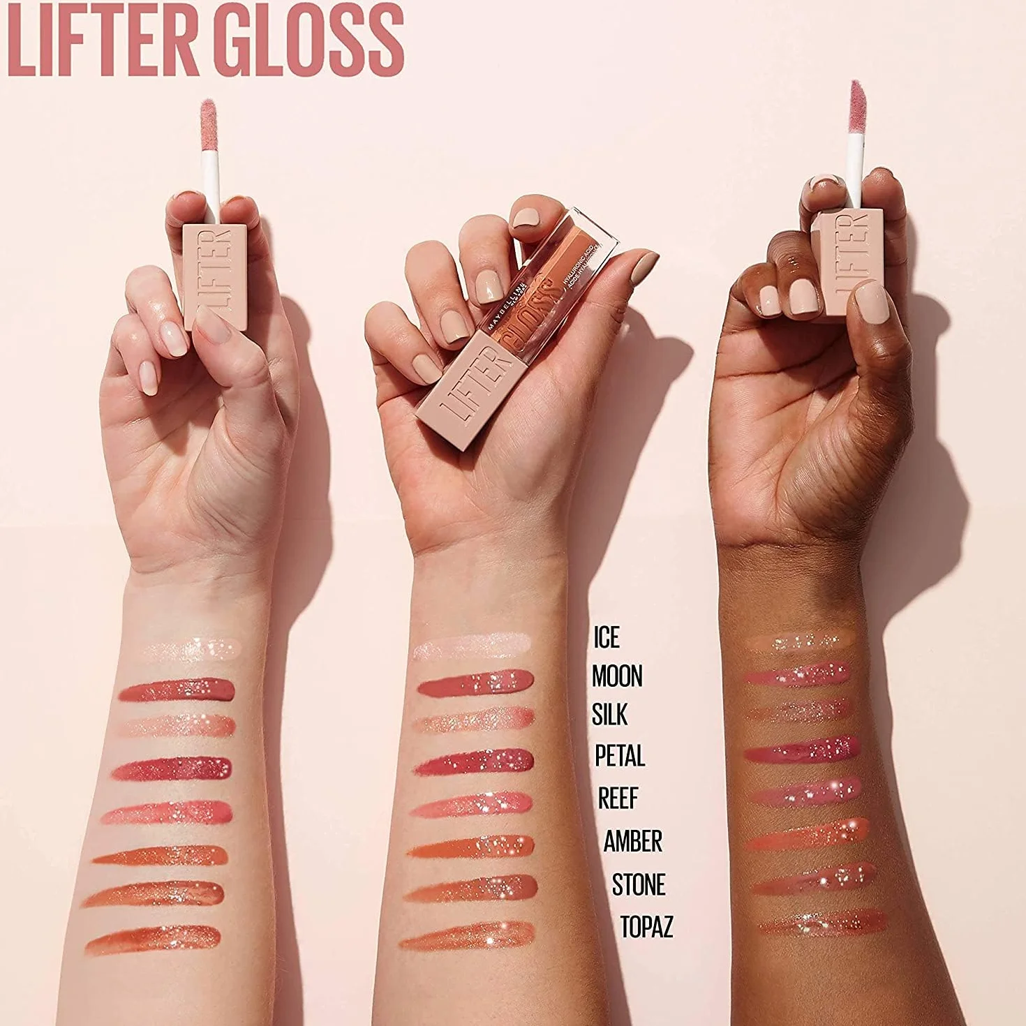 Maybelline New York Lifter Gloss błyszczyk do ust wyjątkowy blask, formuła z kwasem hialuronowym i witaminą E, wygodna aplikacja, 005 Petal, 5 ml