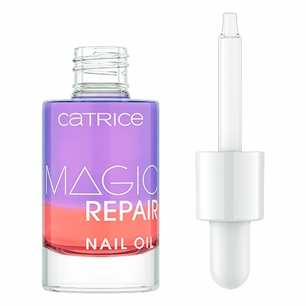 Catrice Magic Repair Nail Oil, olejek do paznokci, wielokolorowy, 2 kolory, pielęgnujący, z olejkami, witaminami, regenerujący, przezroczysty, bez acetonu, wegański, bez mikroplastiku (8 ml)