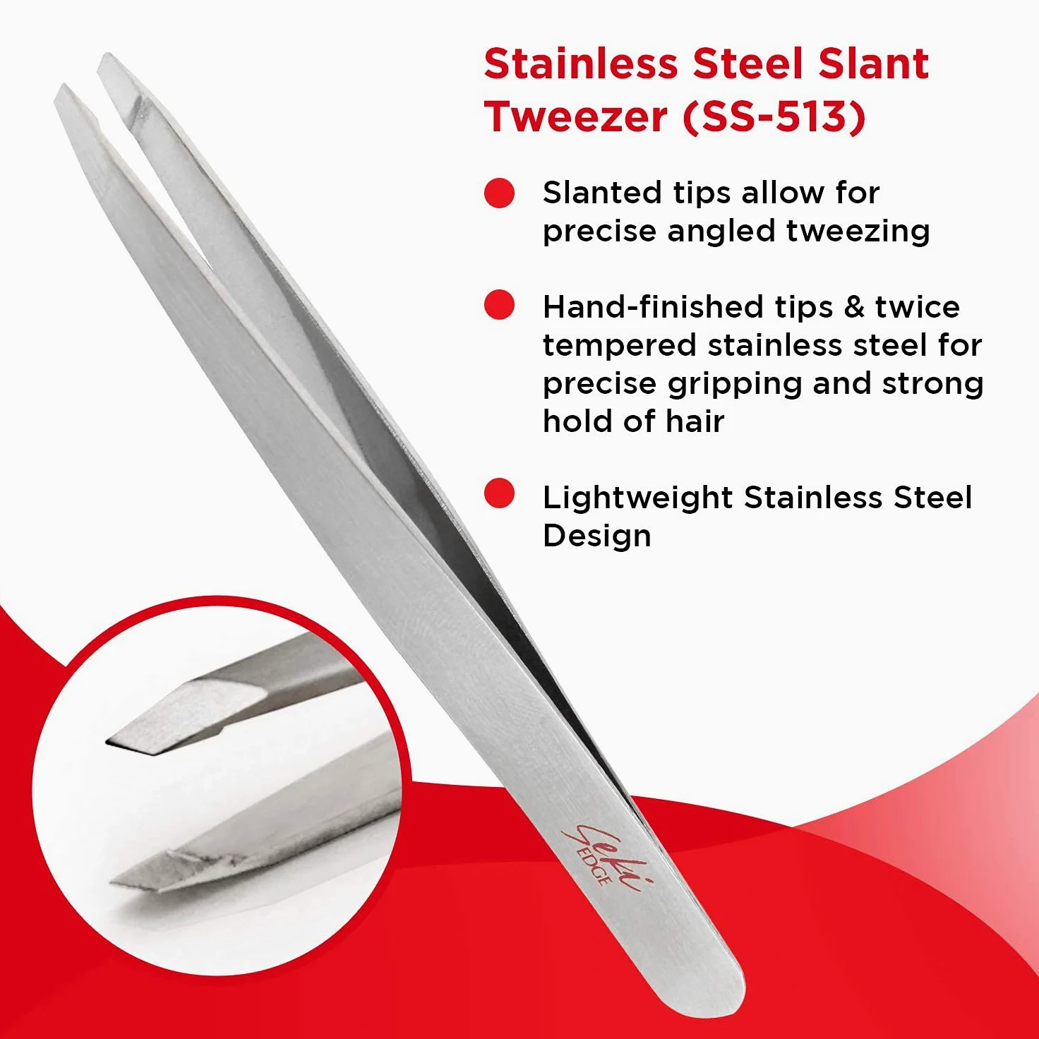 Seki EDGE SS-513 | Made in Japan | Pęseta ze stali nierdzewnej ze skośną końcówką | ręcznie ostrzona, ergonomiczny kształt | jakość studyjna do włosków, drzazg, pielęgnacji zwierząt i modelarstwa