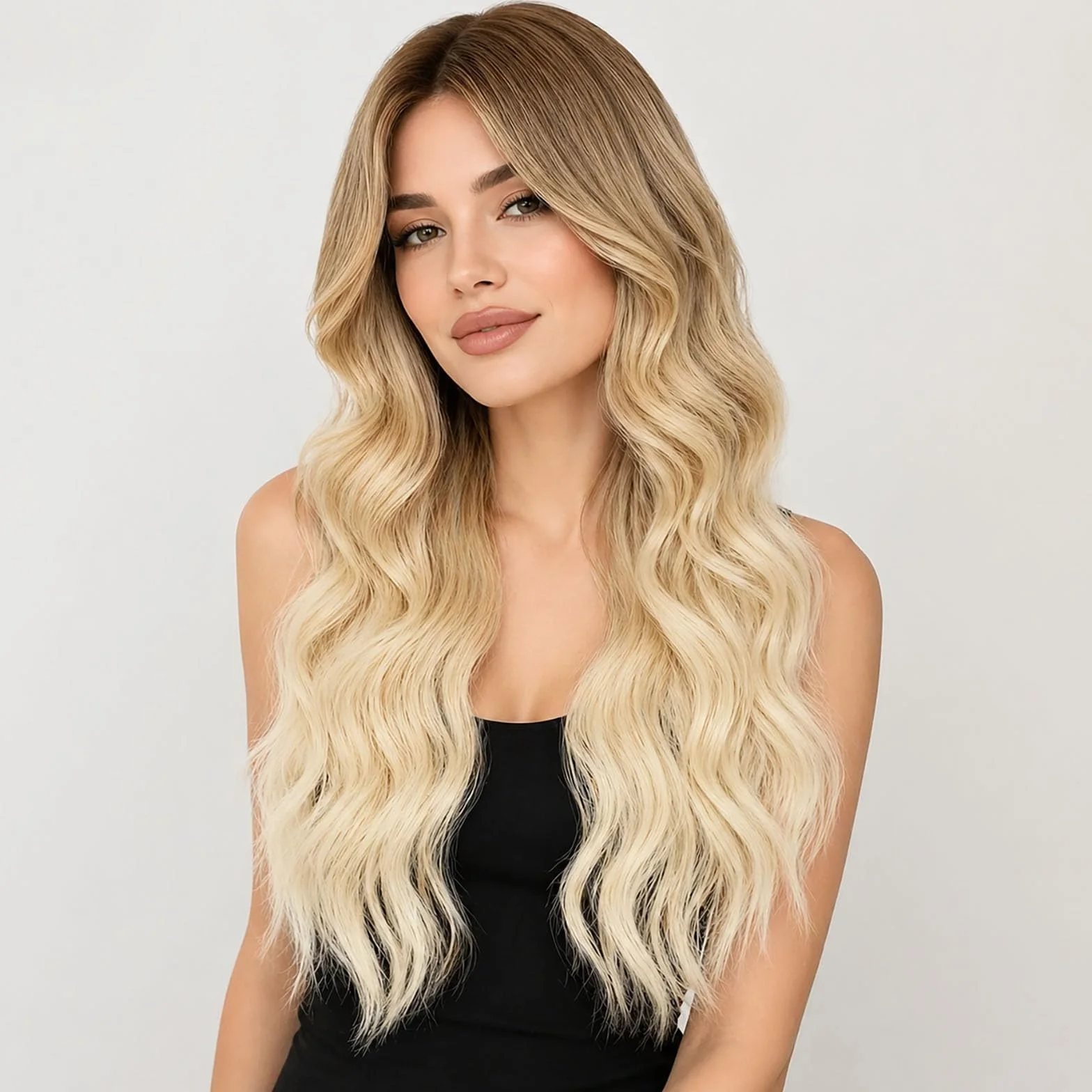 Peruka ombre brązowa do blond długa falowana 27 cali odporna na wysokie temperatury