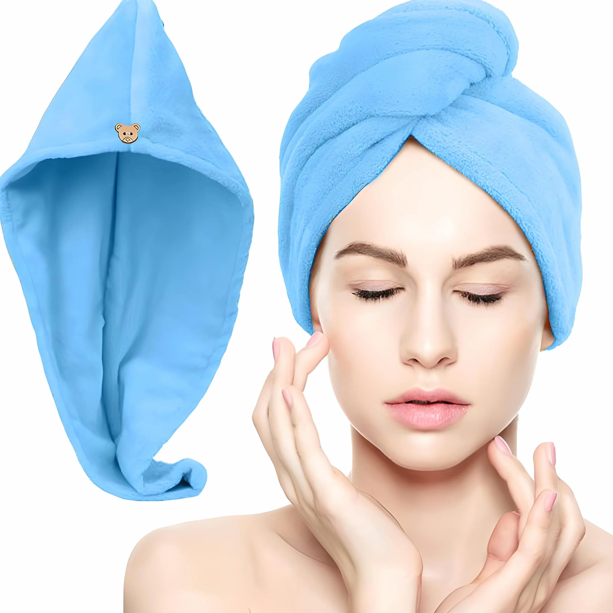 Retoo Turban do włosów, ręcznik z mikrofibry, szybkoschnący, turban, ręcznik z guzikami, ręcznik do wszystkich rodzajów włosów, dla kobiet i dziewcząt, długie włosy, chłonny, 55 x 23 cm