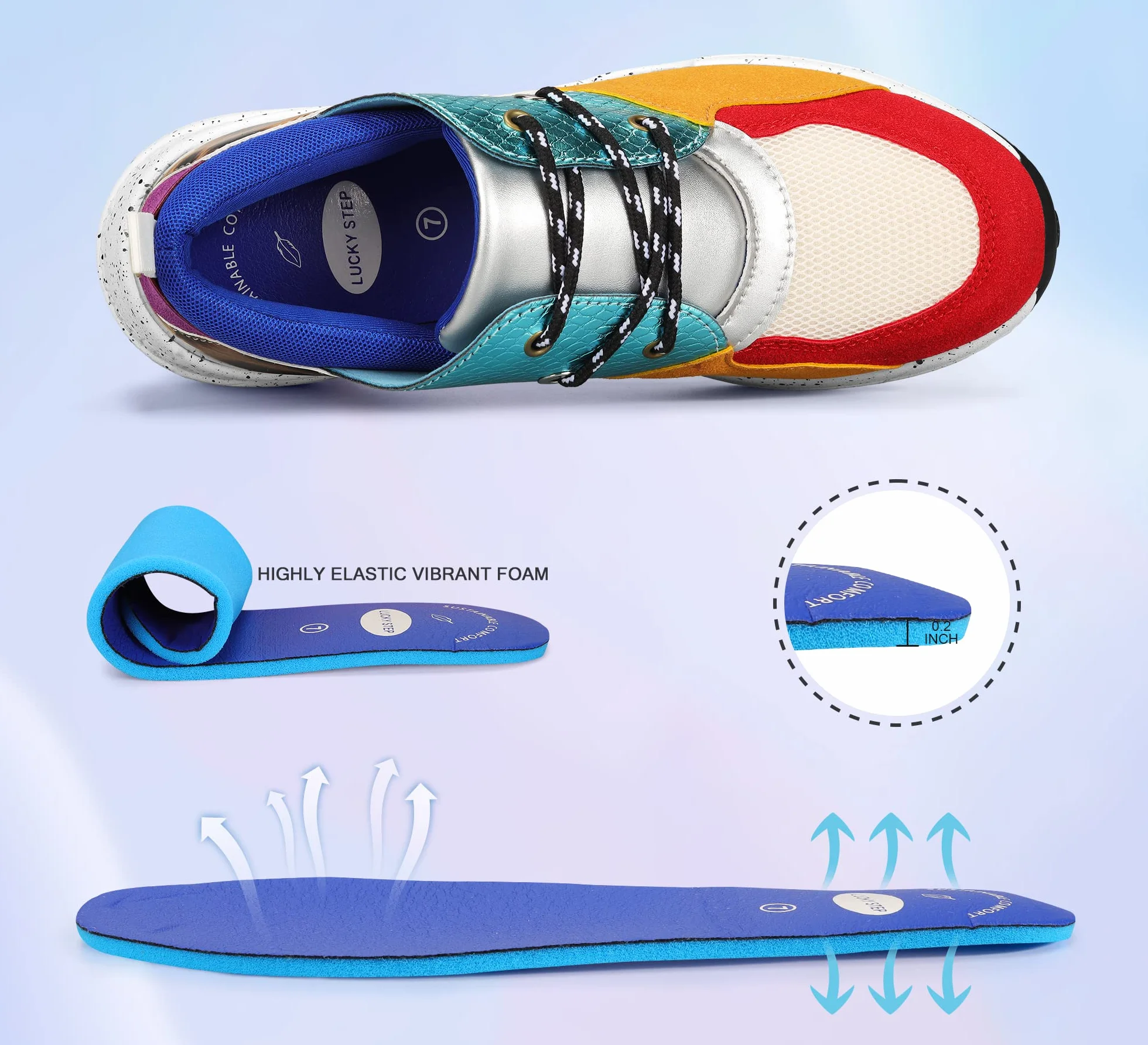 LUCKY STEP Damskie trampki na wysokim obcasie na koturnie moda platforma retro sznurowane buty na co dzień