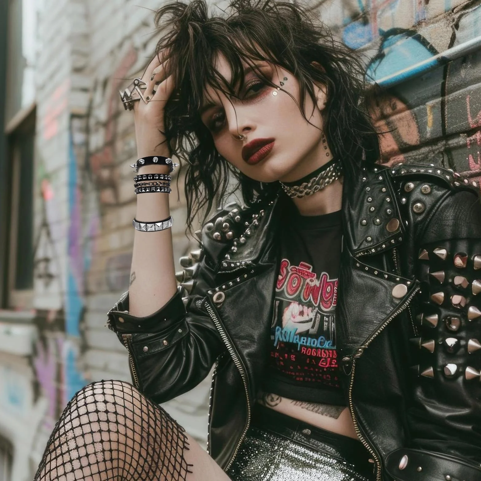 3 szt. bransoletek z kolcami, zestaw bransoletek z ćwiekami punk rock, skórzana bransoletka z kolcami dla mężczyzn, biżuteria z mankietami na ramię dla kobiet, akcesoria z lat 80., alternatywna