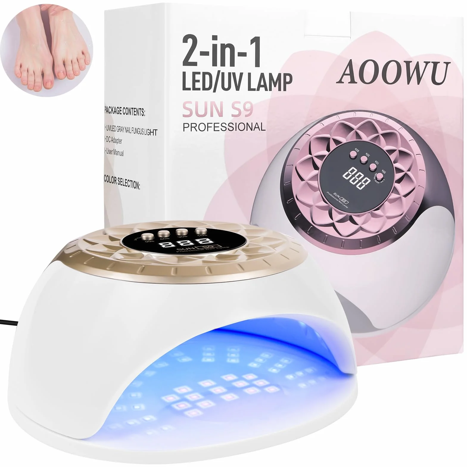 AOOWU Urządzenie laserowe do usuwania grzybicy paznokci, urządzenie do czyszczenia i pielęgnacji paznokci u stóp, 365 + 405 nm