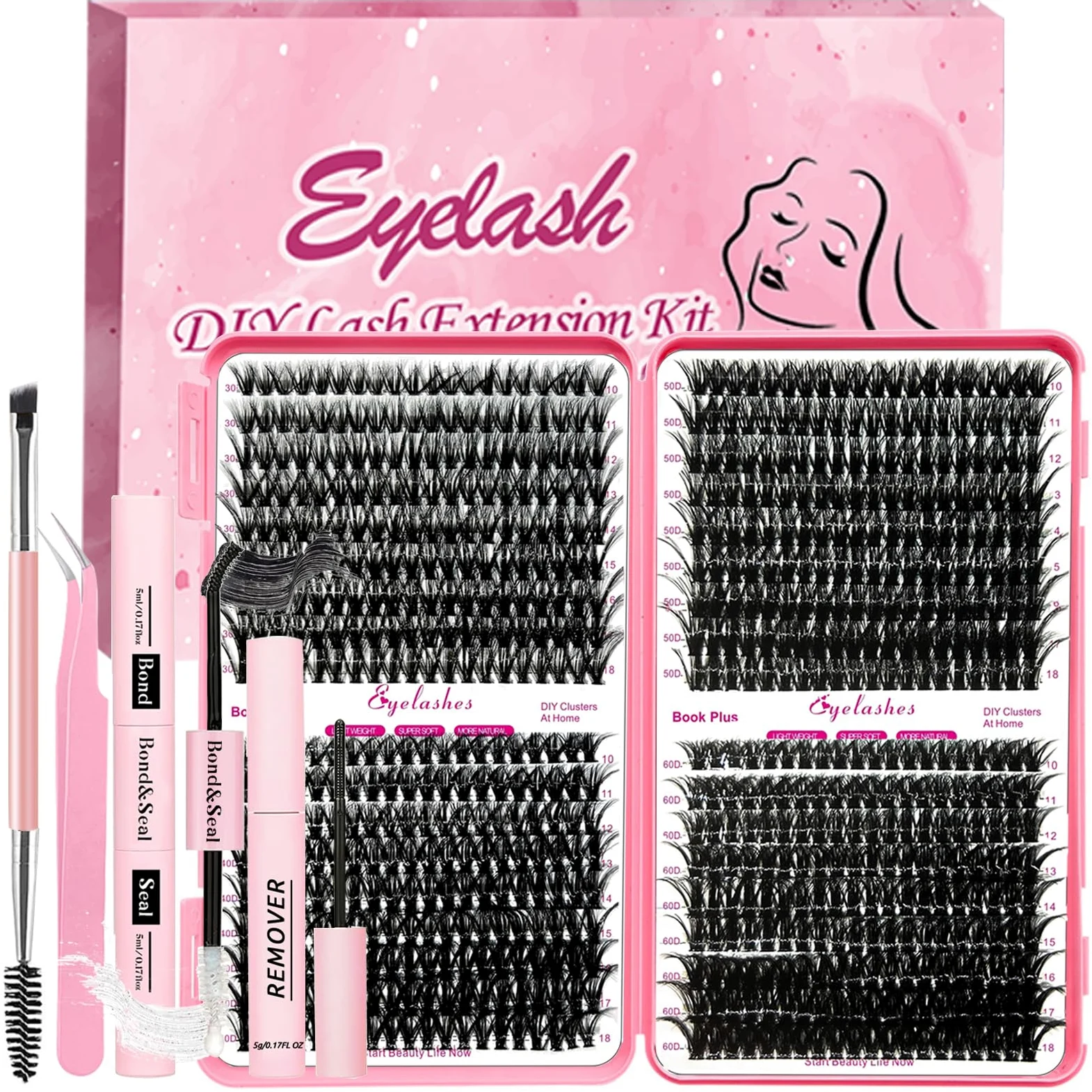 Zestaw do przedłużania rzęs DIY 720 sztuk Cluster D Curl 10-18 mm 30D 40D z klejem i uszczelniaczem