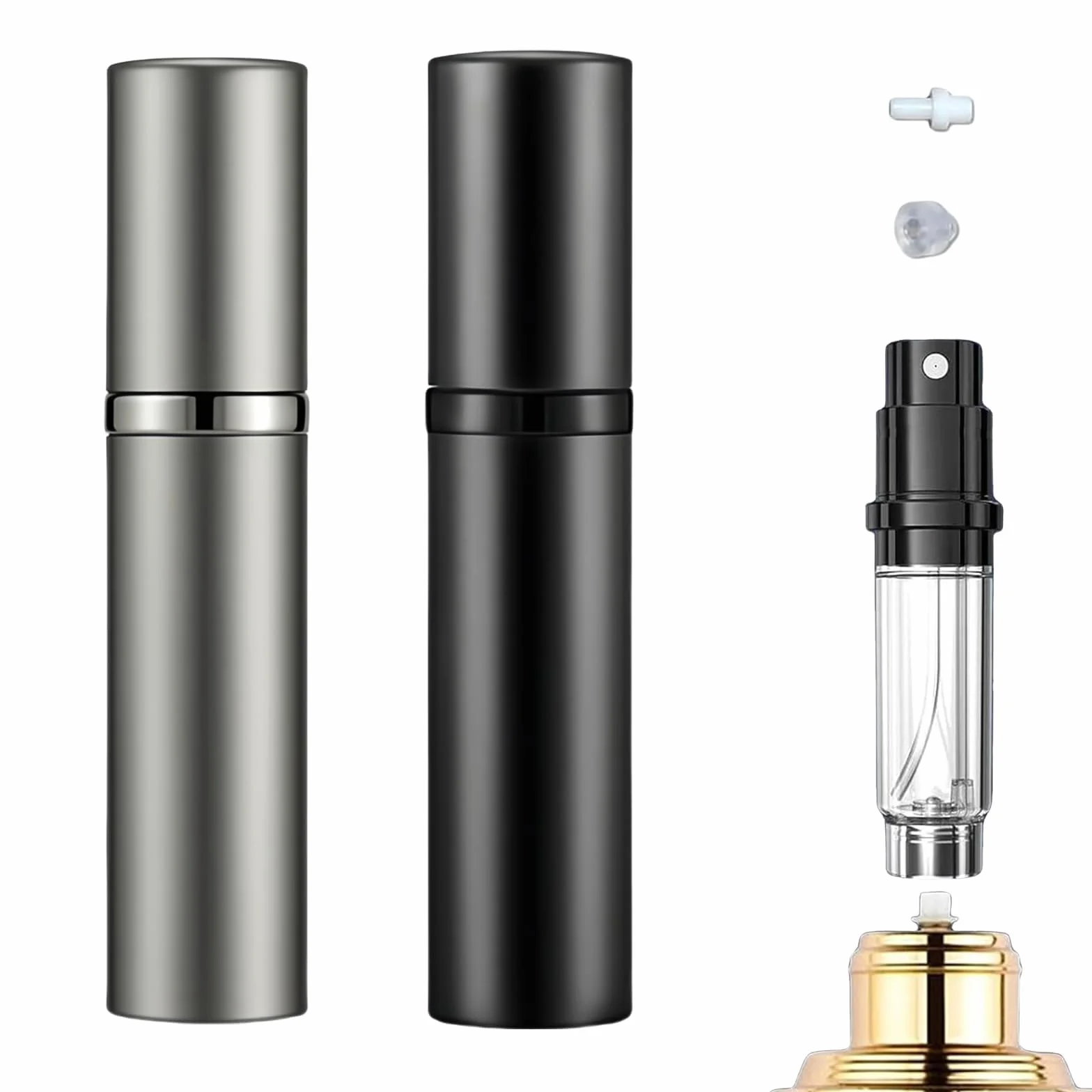 Atomizer perfum 5 ml czarny szary podróżny pojemnik na perfumy wielokrotnego napełniania