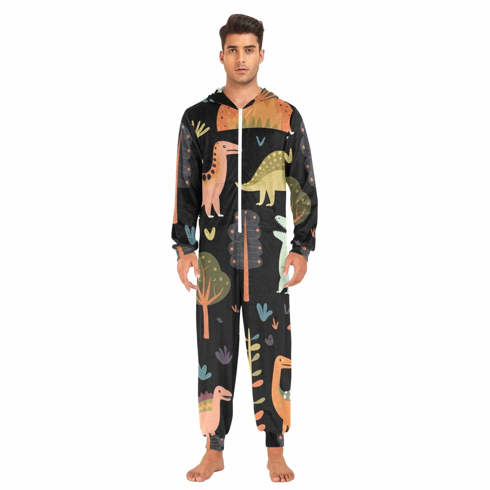 GAIREG Dinozaury Drzewa Dorosłych Piżama Onesie, Miękka Bluza Z Kapturem Jednoczęściowa Bielizna Nocna dla Mężczyzn Kobiet