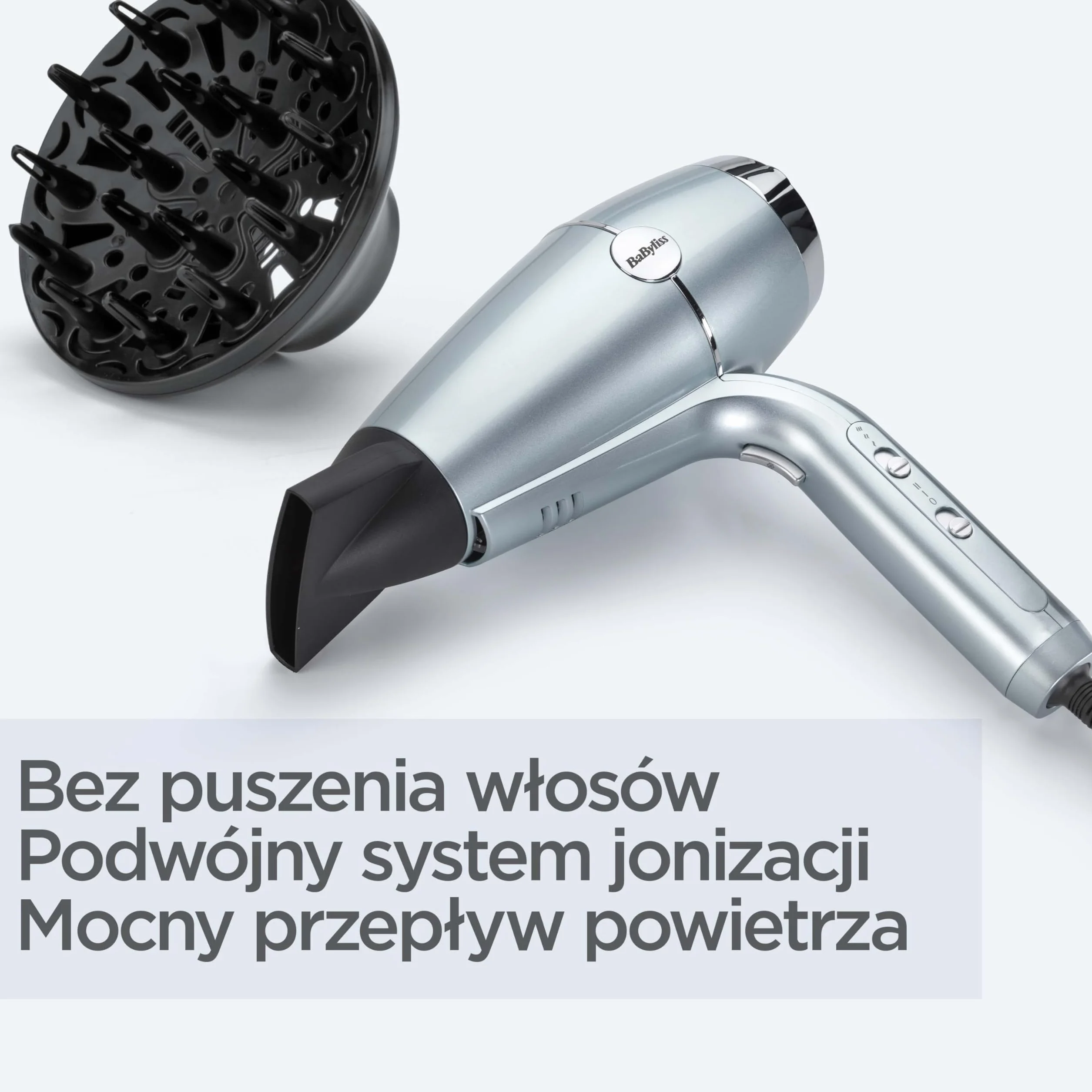 Suszarka BaByliss Hydro‑Fusion z Dyfuzorem – Profesjonalna suszarka jonowa 2100 W, technologia plazmowa dla połysku, lekka konstrukcja, 3 temperatury & 2 prędkości, niebieska, D773DE