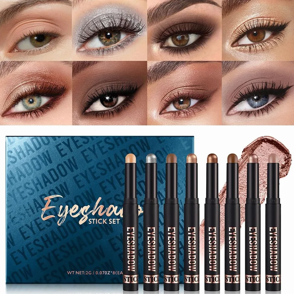Cienie do powiek w sztyfcie, 6 x 2g Zestaw ołówków do cieni do powiek z brokatem i matowym, Eye Shadow Stick w kremie, łatwy w użyciu, tworzy kredki do oczu i długotrwały makijaż oczu (zestaw A)