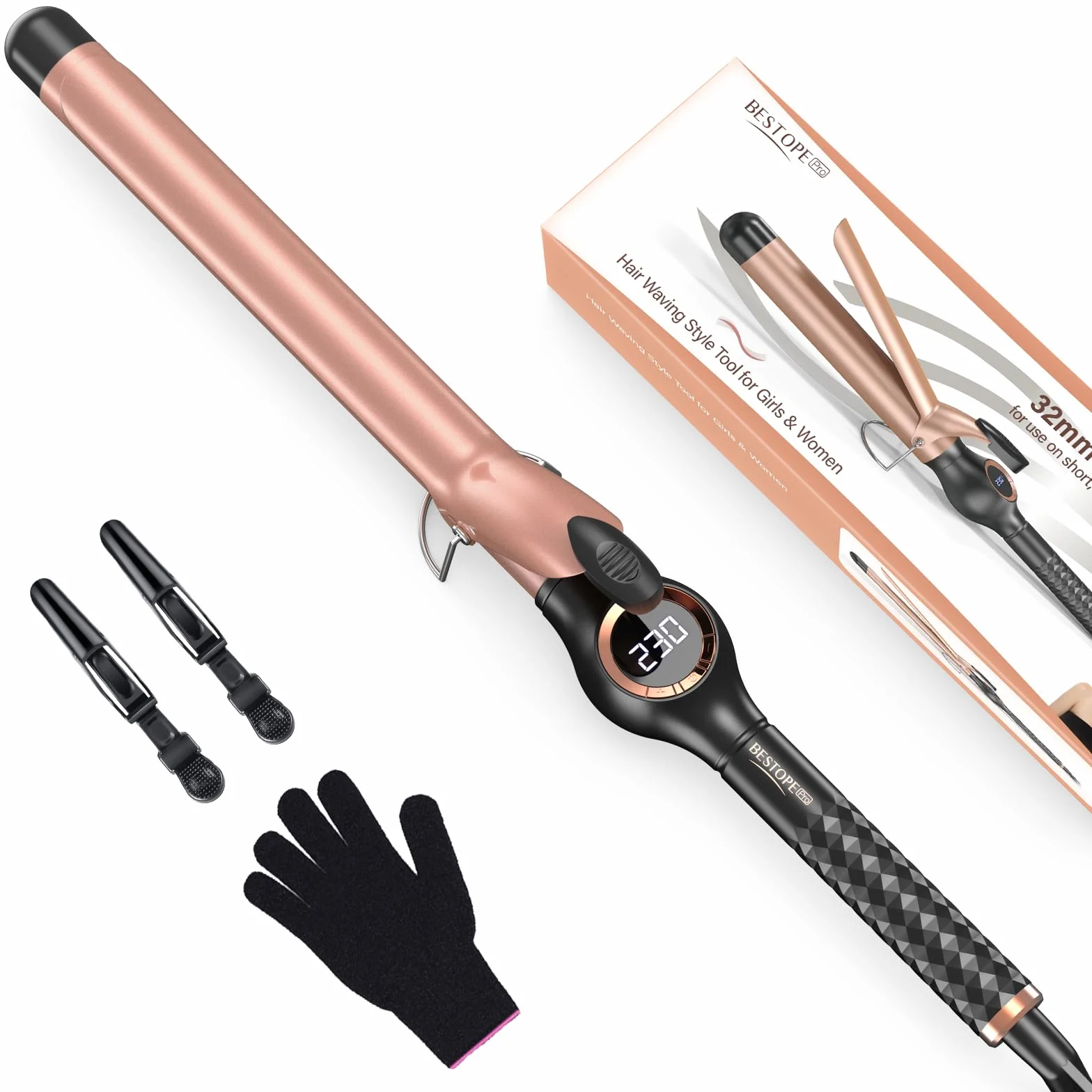 BESTOPE PRO Lokówka 25 mm, lokówka do dużych loków, żelazko do włosów z wyborem temperatury, szybkie nagrzewanie lokówki, żelazko do włosów z dużym wyświetlaczem LCD