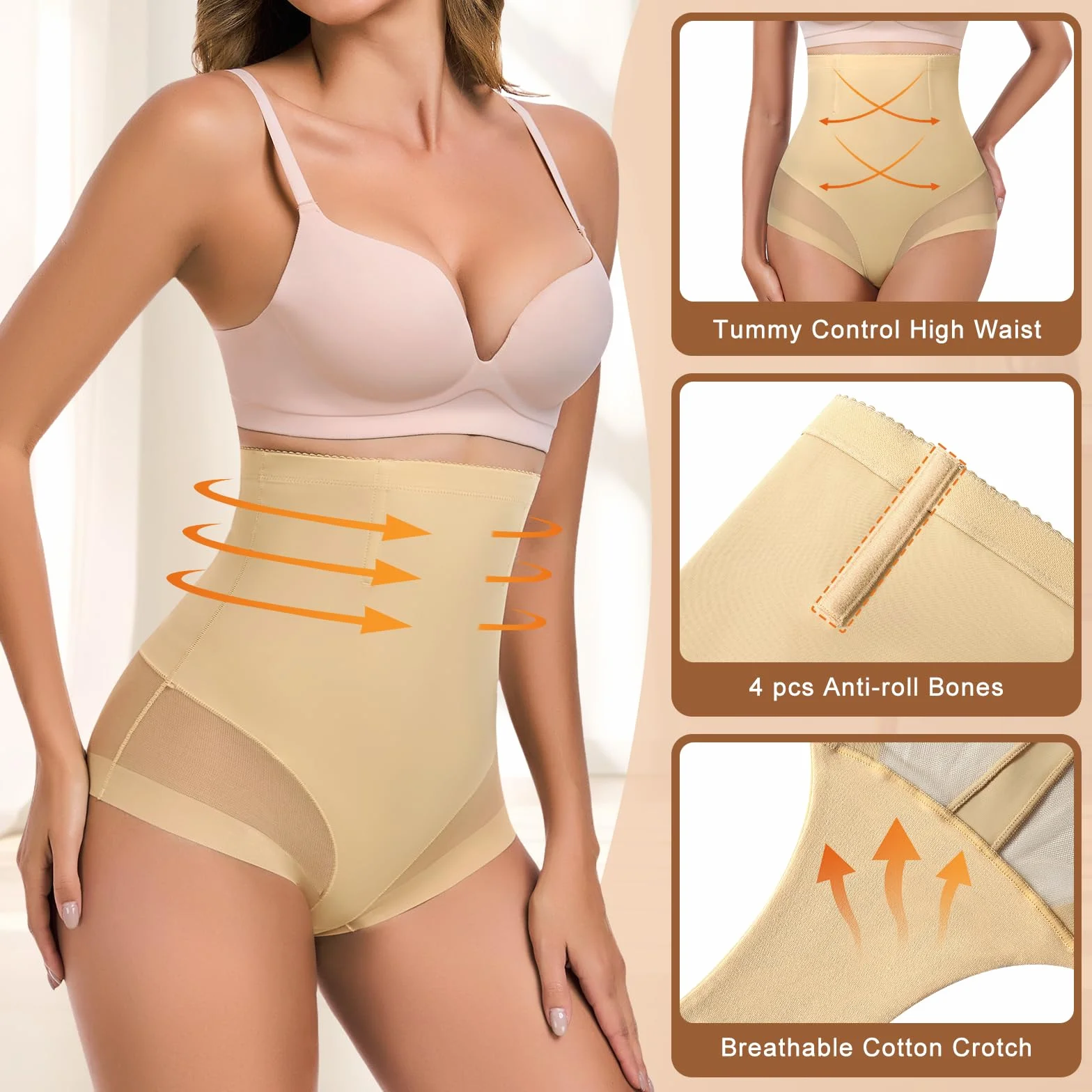 Xnova Bielizna modelująca damskie majtki z płaskim brzuchem, bielizna modelująca brzuch z wysokim stanem, oddychające bezszwowe majtki modelujące body