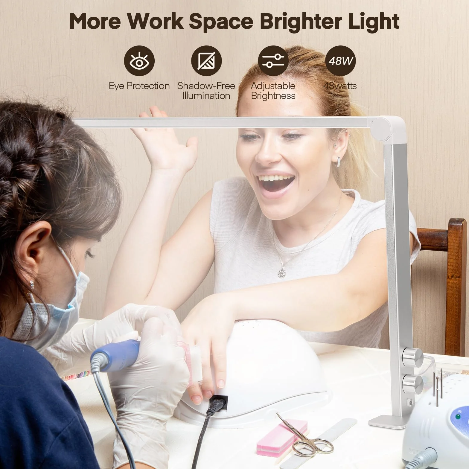 Lampa biurkowa do manicure 36 W, 3 tryby 4000K-6000K, ściemnialna, 86 cm