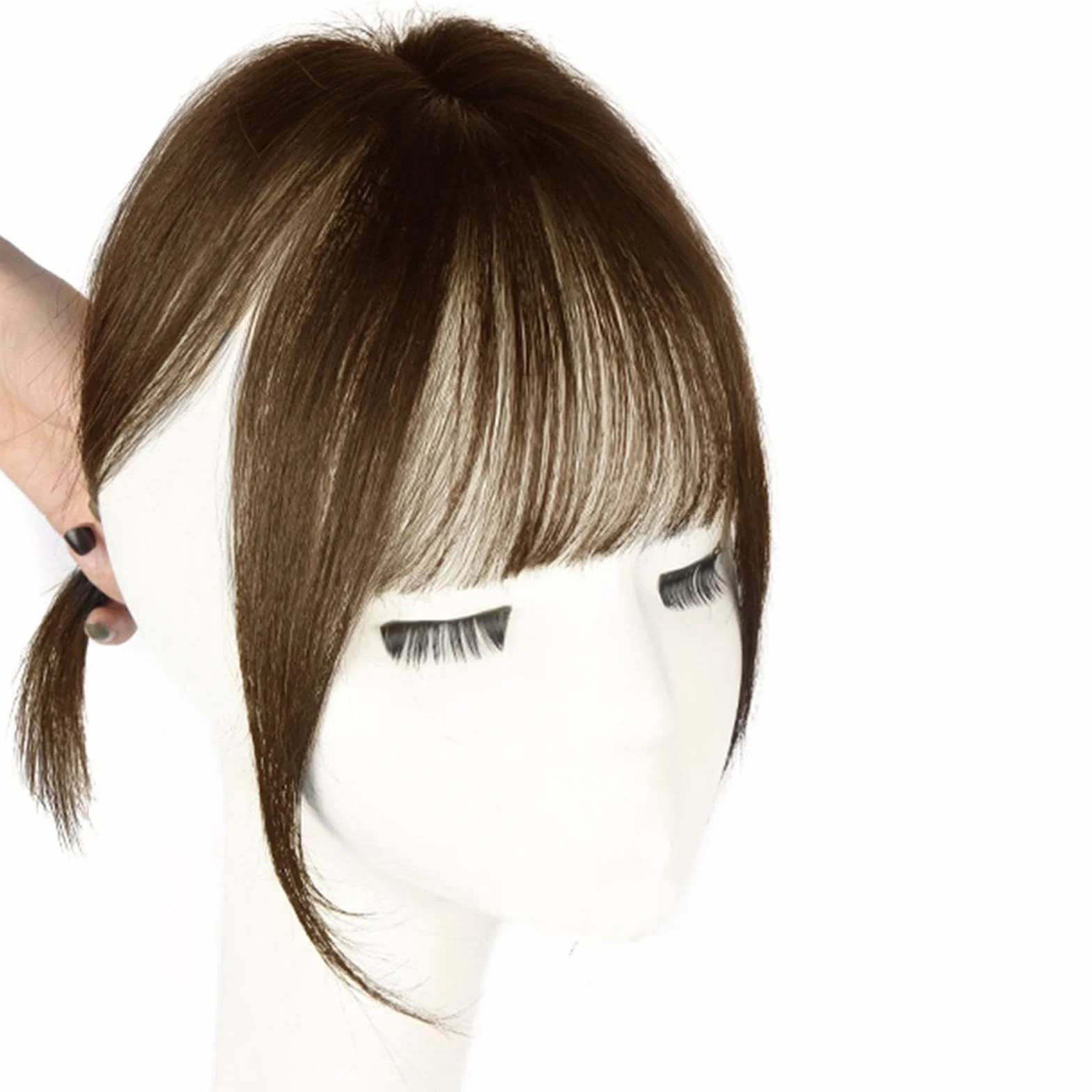 Topper z prawdziwych włosów dla kobiet, 9,8 cala Clip In Hair Topper z grzywką do codziennego użytku (brązowe, bangs)