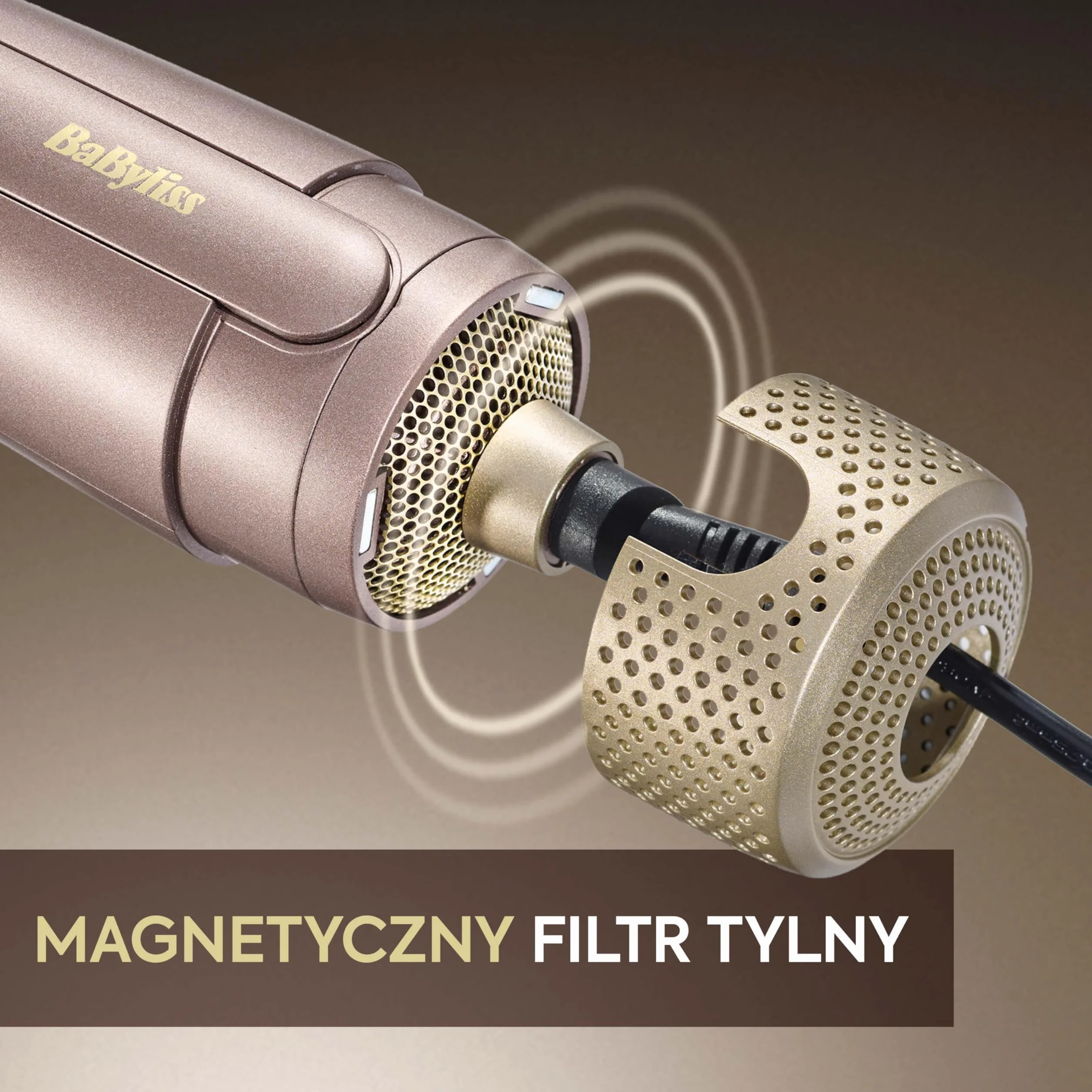 Suszarko lokówka do włosów BaByliss Air Power Volume 2 w 1 - tryby na mokro i na sucho, wygładzająca szczotka do suszenia z 3 ustawieniami temperatury, jonizacja i ceramika, złota, AS95E