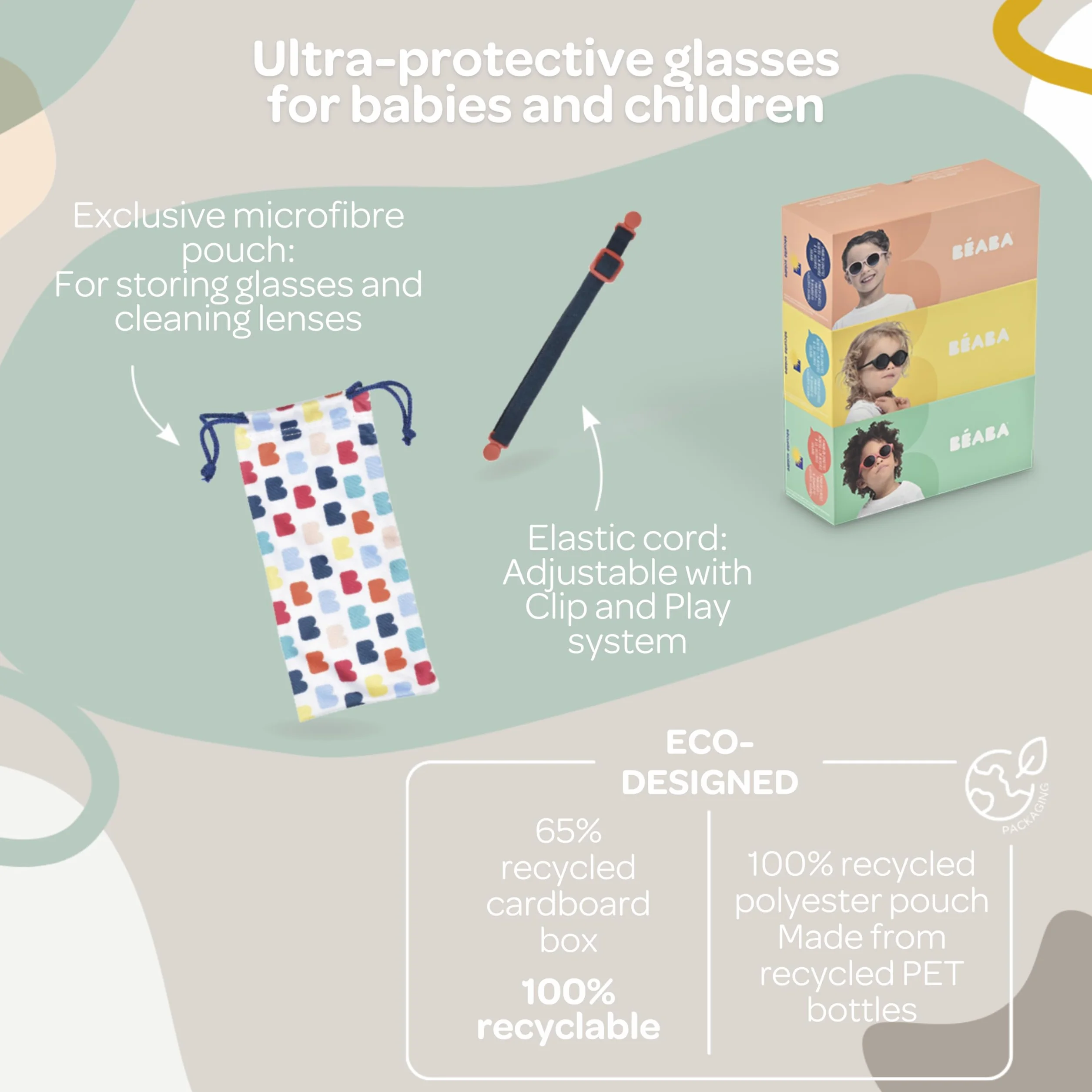 BEABA, Okulary przeciwsłoneczne dla dzieci w wieku 4-6 lat, 100% ochrona przed promieniowaniem UV - CAT 3, ochrona boczna, optymalny komfort, regulowane zauszniki 360°, różowy (Misty Pink)