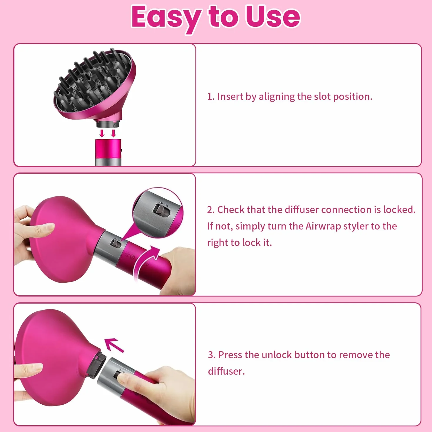 Dyfuzor nasadka do Dyson Airwrap HS01 HS03 HS05, dyfuzor do loków włosów, przenośna dysza dyfuzora do włosów, konwersja do loków Airwrap w suszarkę do włosów Czerwony Róż