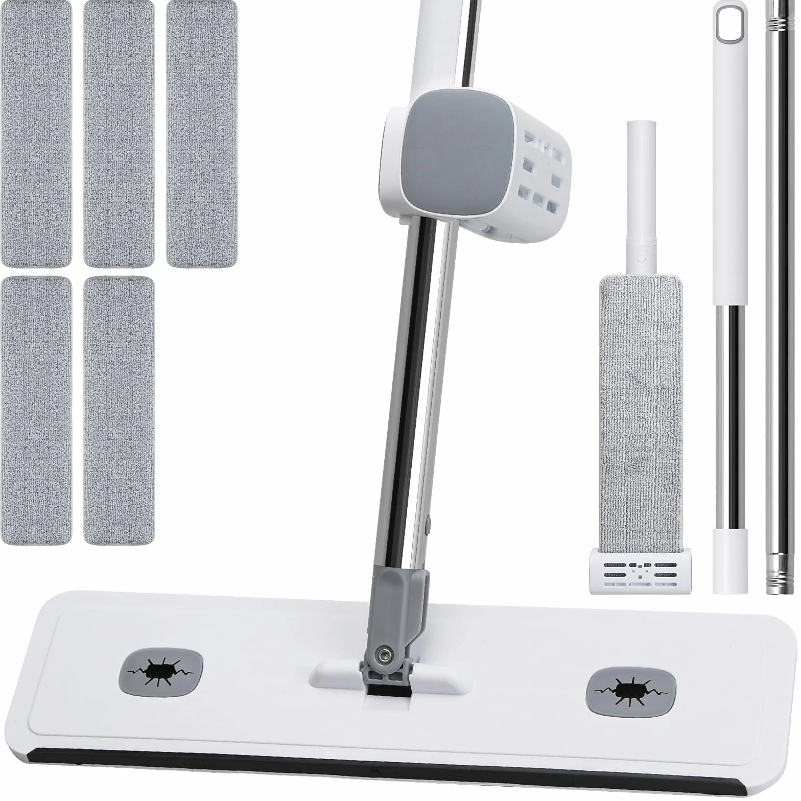 Płaski Mop Do Mycia Podłóg, Samoczyszczący 133 cm, Z Funkcją Skurczową, Obracany o 360°, 5 Ściereczek Z Mikrofibry Do Twardego Drewna, Płytek, Marmuru