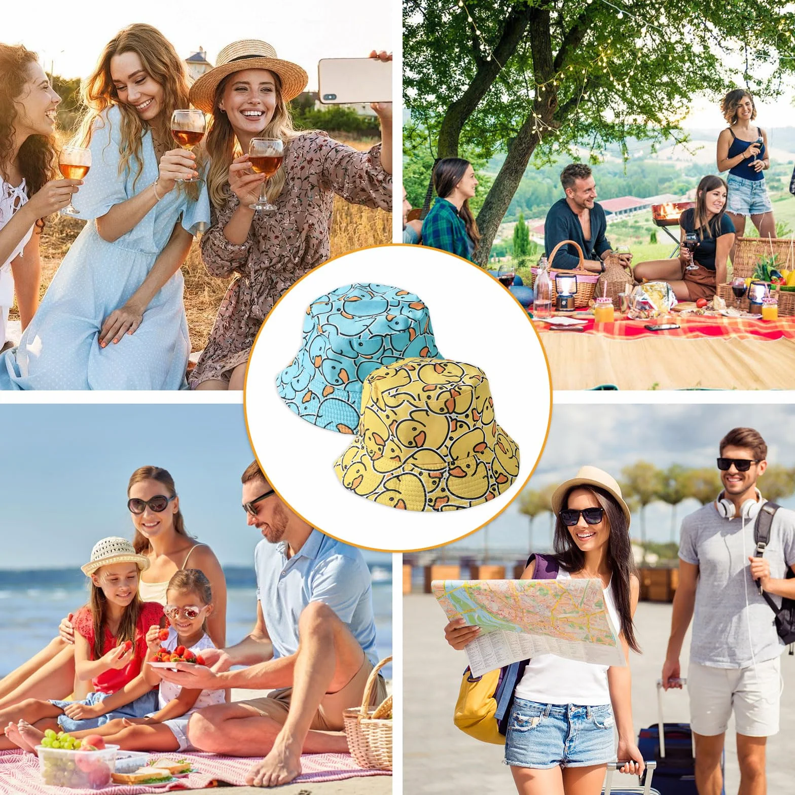 Kapelusz rybacki, 2 sztuki, różne wzory, dwustronny, przenośny, na lato, zabawny kapelusz wędkarski, na karnawał, festiwal, plażę i do aktywności na świeżym powietrzu