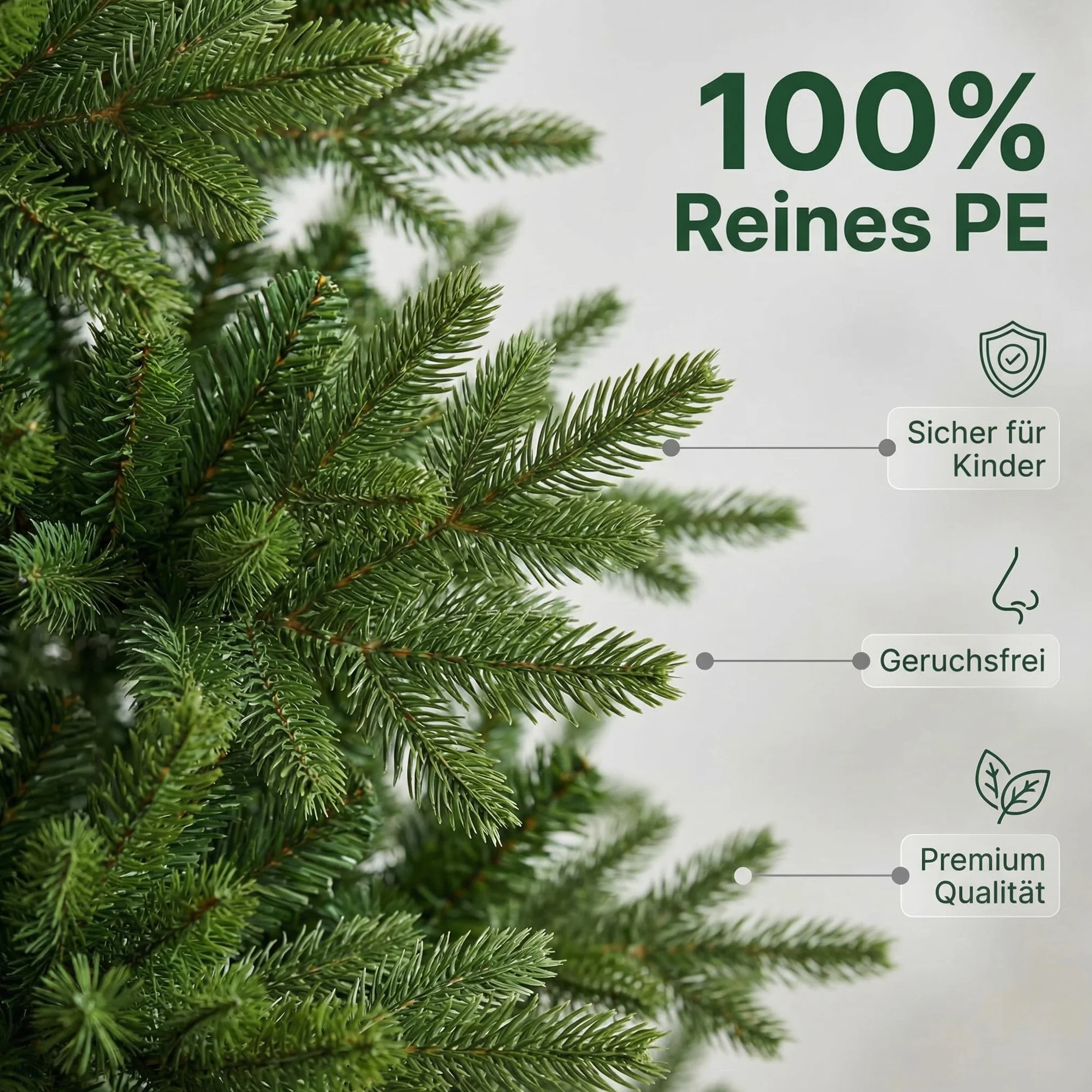 OasisCraft Sztuczna choinka 180 cm, 100% PE sztuczna jodła, 4053 końcówki, wierna naturze, gęste gałęzie, drewniany stojak, wielokrotnego użytku