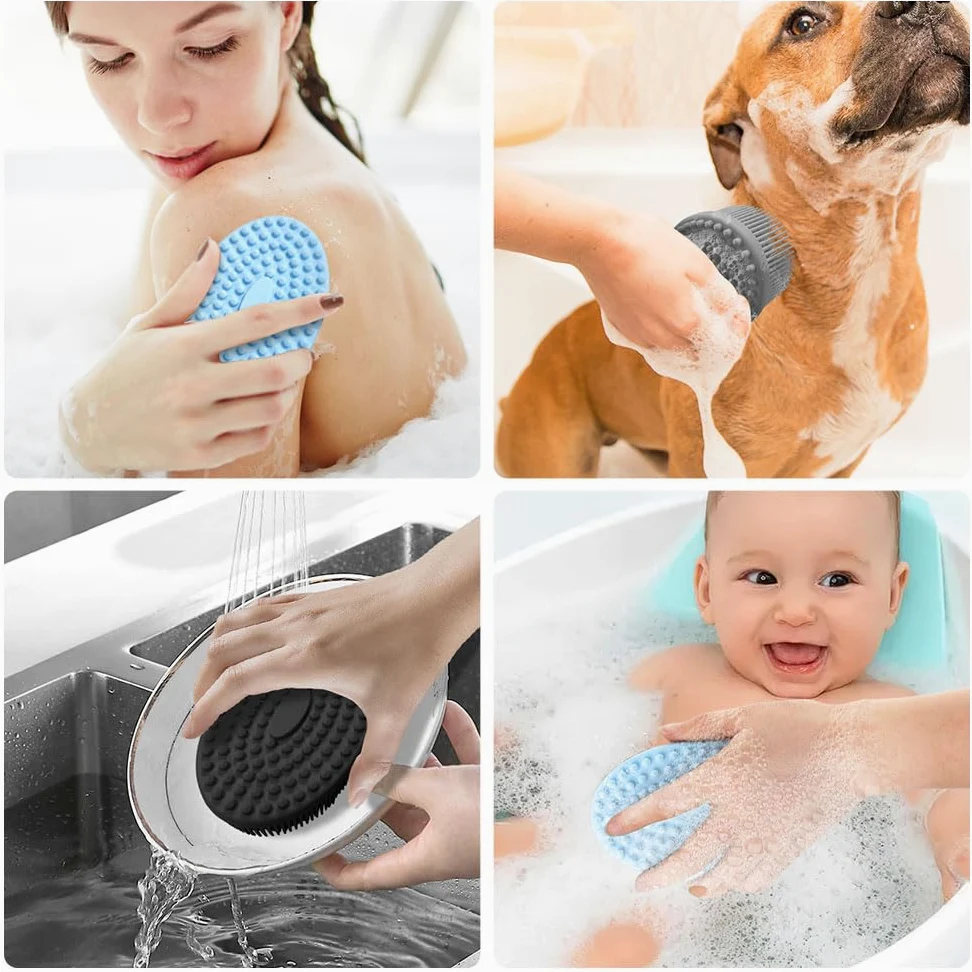 Silikonowa szczotka do ciała Loofah złuszczająca szczotka do ciała, zestaw 3 miękkich szorowarek do ciała, ulepszona myjka do ciała pod prysznic, głęboka piana, łatwa do czyszczenia, odpowiednia dla