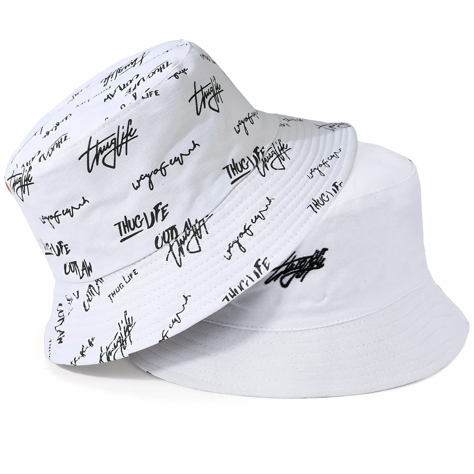 Bobs Kapelusz Rewersyjny, Bawełniany kapelusz rybacki z literami, Unisex Składane Czapki Wiaderkowe Bawełna 56-58 CM, biały, rozmiar uniwersalny
