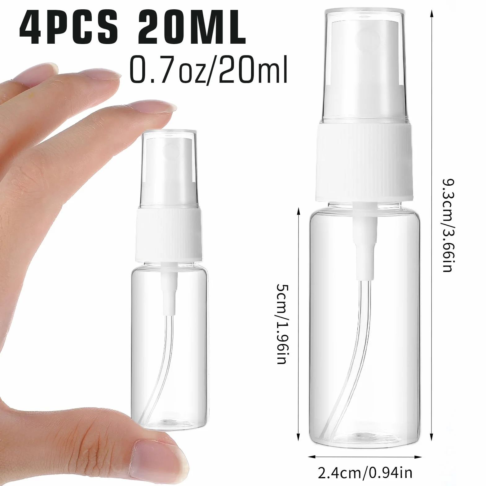 Giantree 4 sztuki przezroczystych 20 ml mini butelek z rozpylaczem, plastikowe butelki z rozpylaczem na podróże, kosmetyki, czyszczenie, pielęgnacja ciała