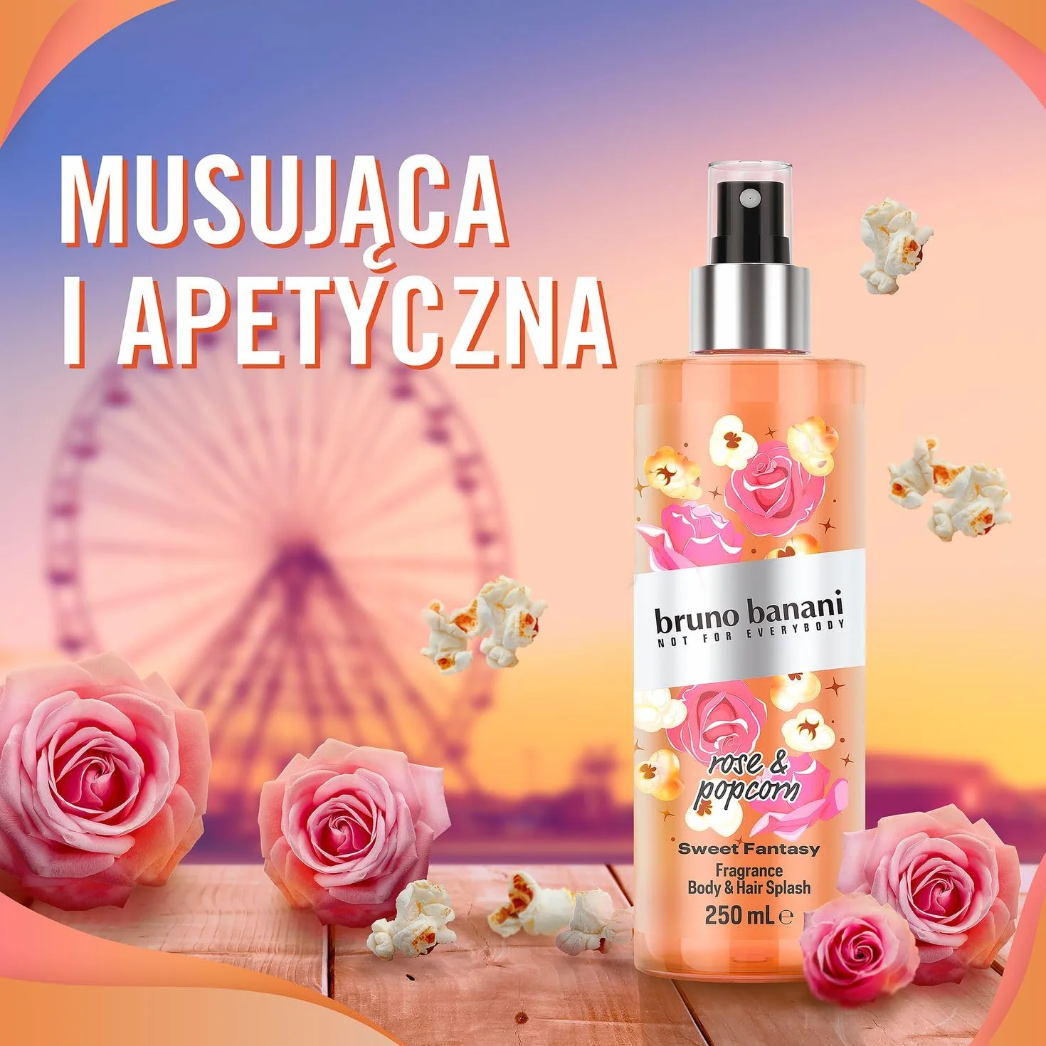 bruno banani Sweet Fantasy Body Splash, żywy kwiatowy spray do ciała dla kobiet, 250 ml