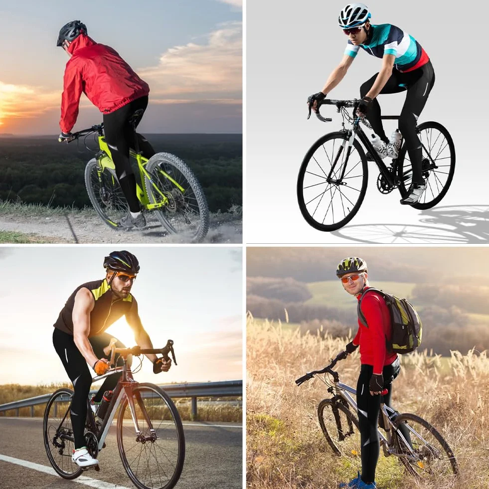 NuCamper Męskie spodnie rowerowe, długie, kompresyjne, do roweru górskiego, MTB, spodnie męskie, z oddychającą, elastyczną perforowaną laserowo poduszką, odblaskowe paski, na noc, do jazdy na rowerze